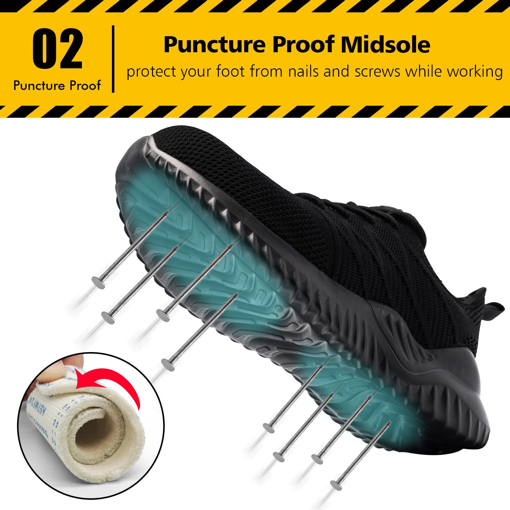 Tinefiy Women's Steel Toe Work Shoes - Lightweight & Comfortable Slip Resistant Safety Sneakers with Cushion & Puncture Proof Technology | Perfect for Construction, Warehouse, and Industrial Work Environments