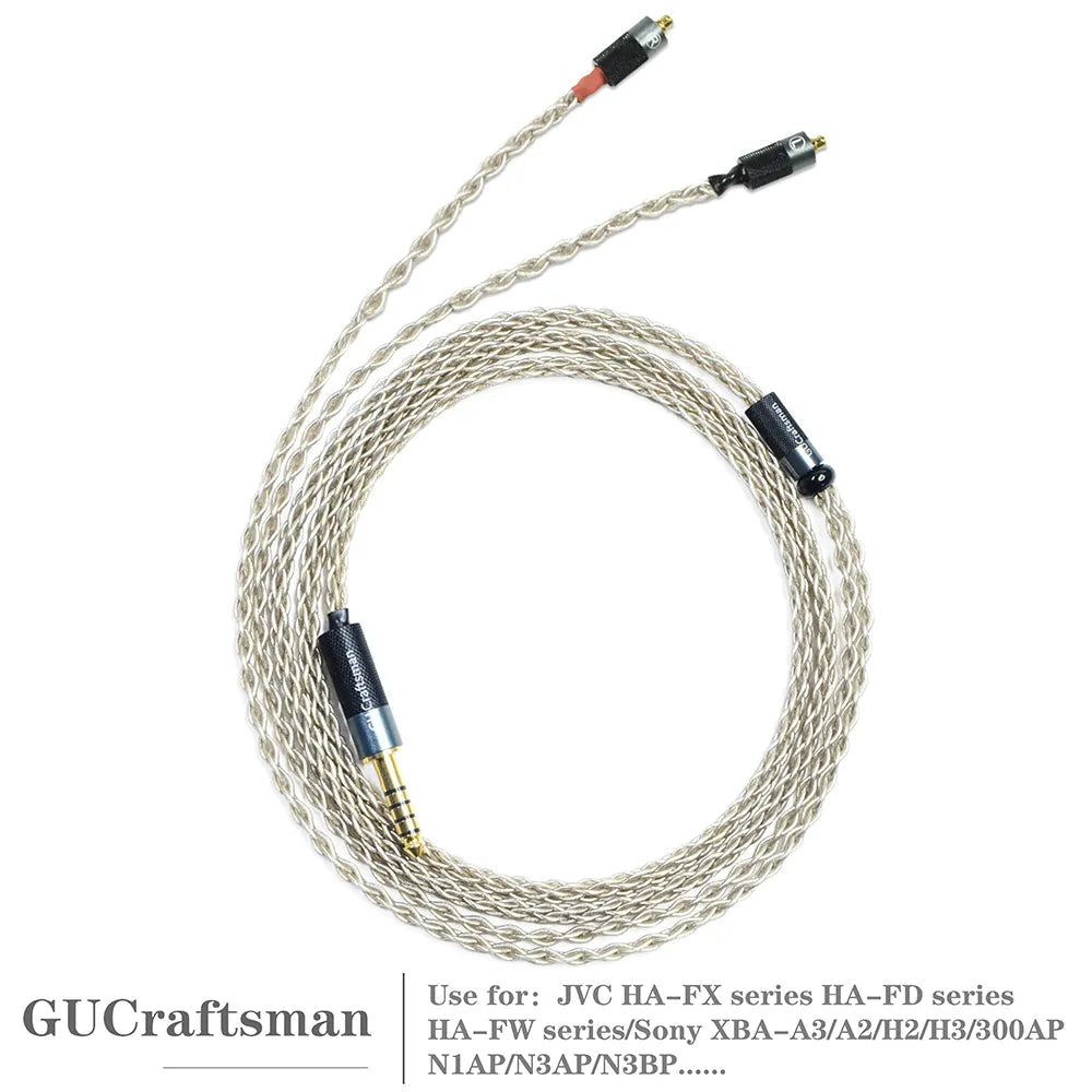 Premium GUCraftsman 6N Single Crystal Silver Upgrade Cable for Sony XBA-300AP/N3AP/N3BP & JVC FX/FD/FW Series - HiFi Audio Enhancer for Studio Monitoring, Audiophile Listening, and Professional Music Production