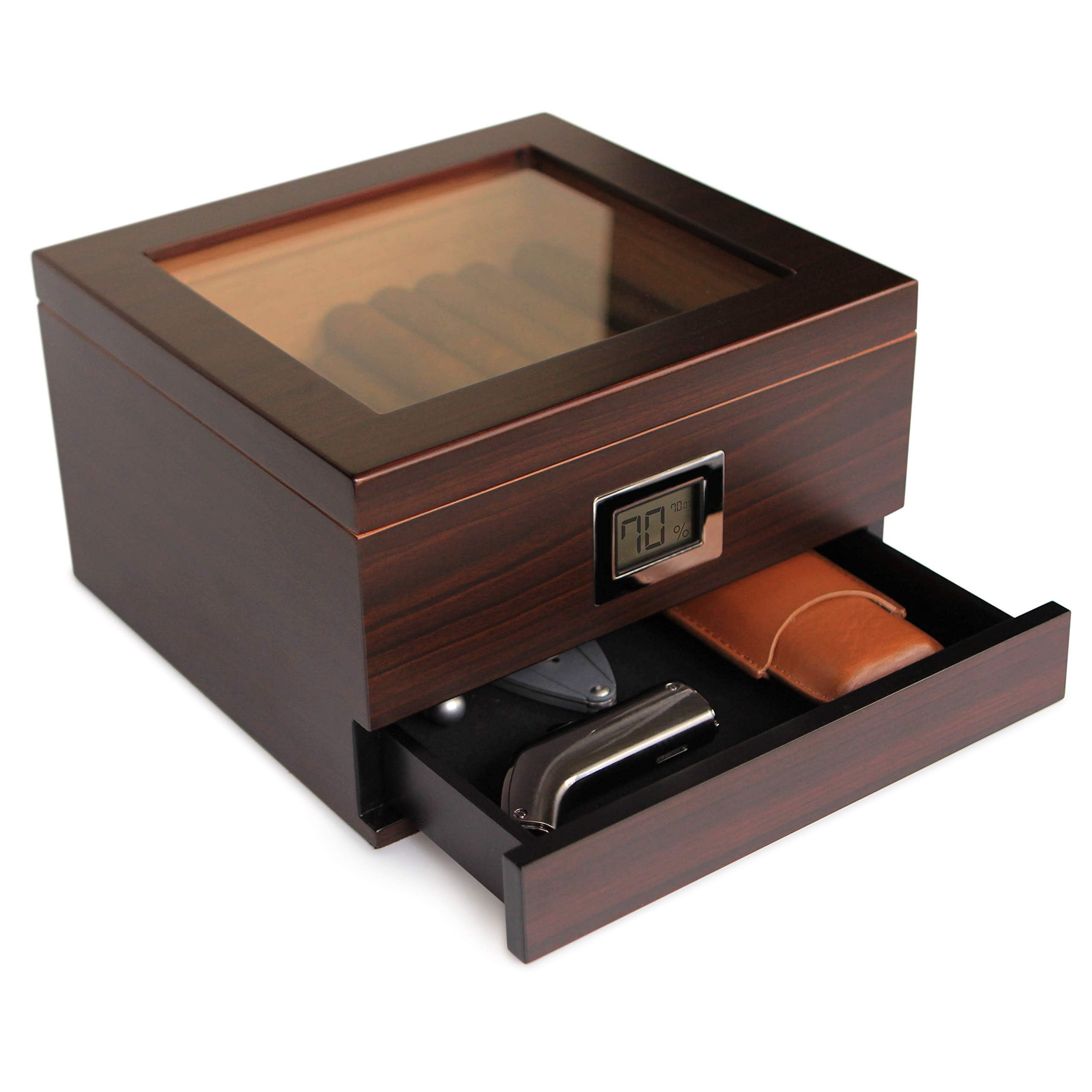 Premium Renzo Glass Top Humidor Set with Cigar Lighter & Cutter - Luxury Travel Case Bundle for Cigar Aficionados | Perfect for Home, Office & Gifting