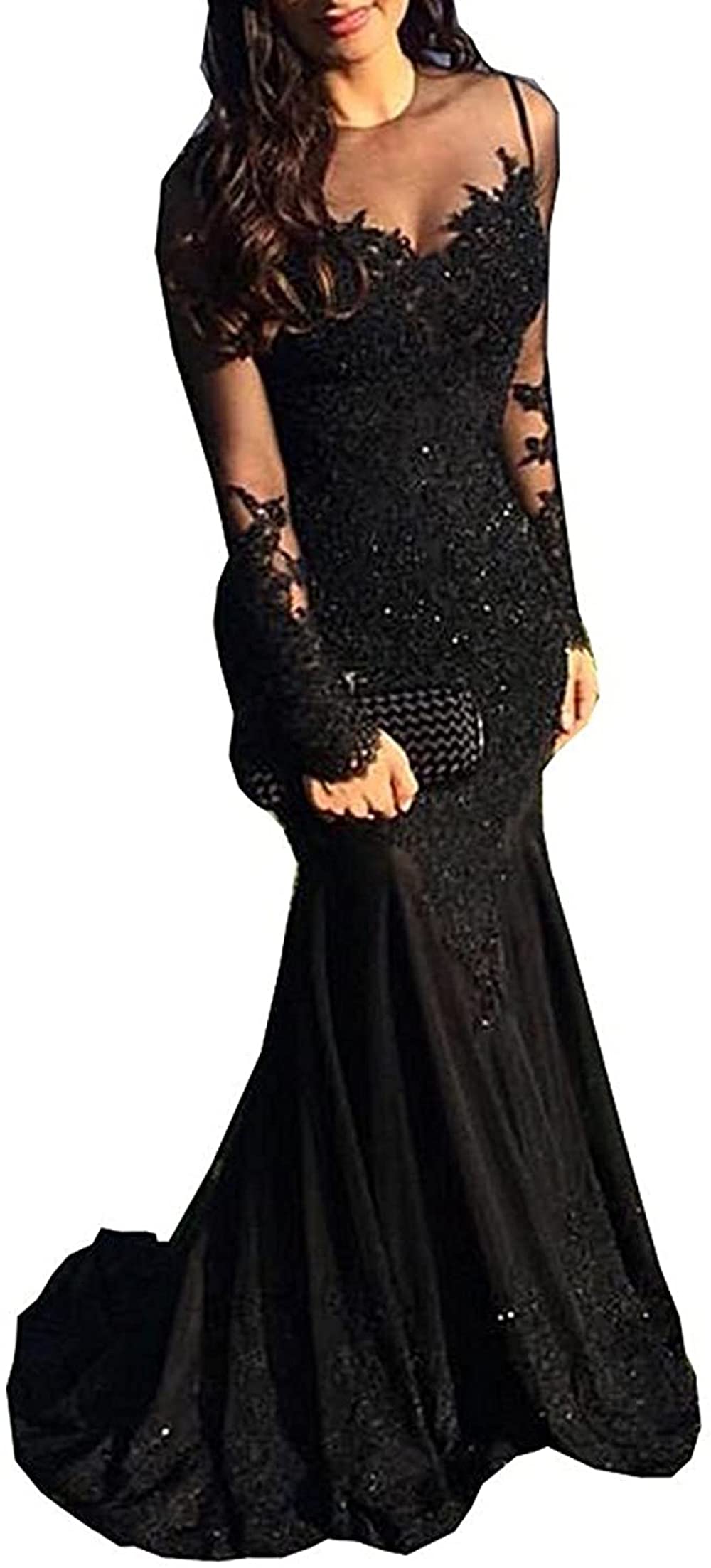 Elegant Lace Appliques Mermaid Evening Dresses for Women - Long Sleeve Formal Gown for Wedding, Prom, Party & Special Occasions | Perfect for Red Carpet Events, Galas & Black Tie Affairs