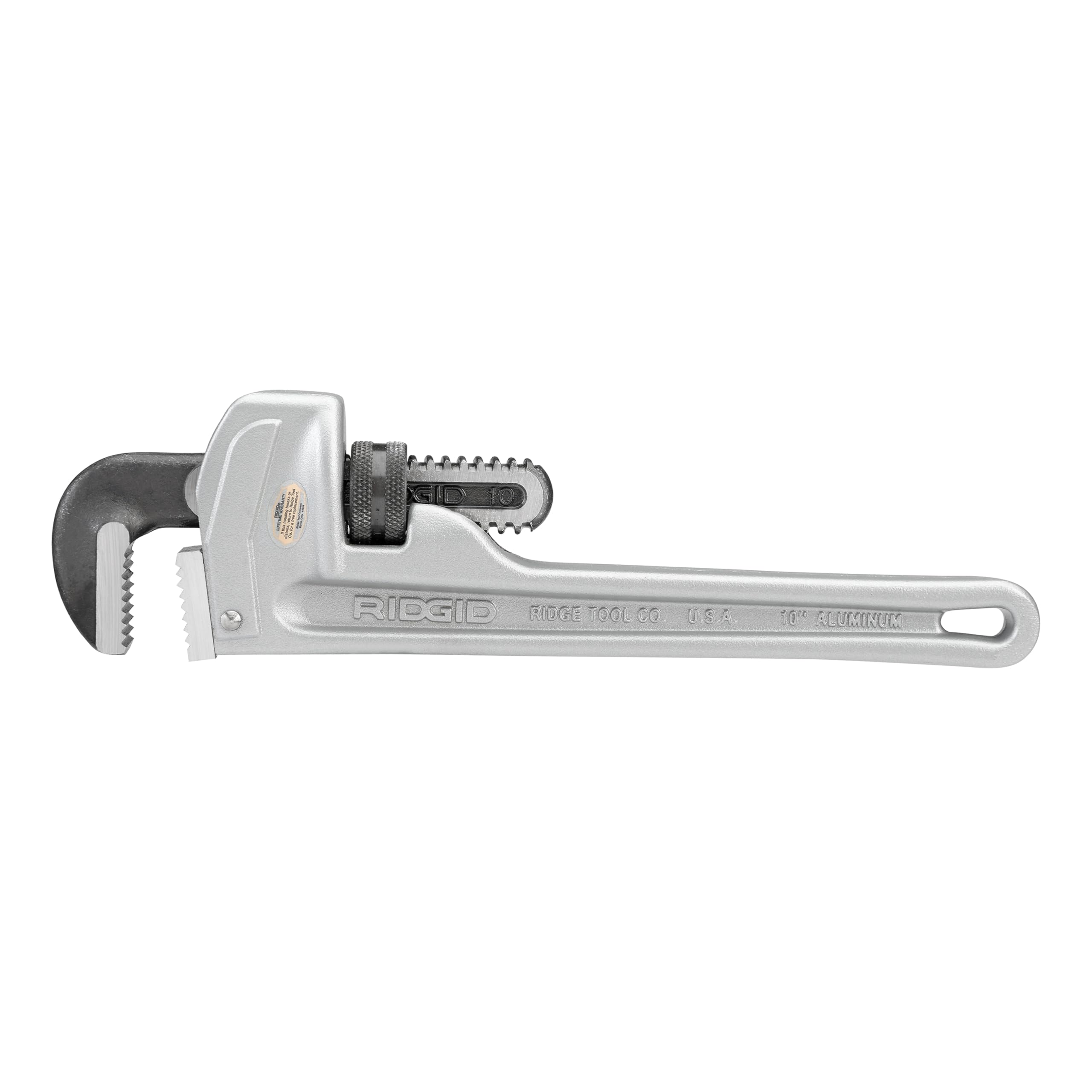 RIDGID 31090 10-Inch Aluminum Straight Pipe Wrench - Heavy Duty Plumbing Tool with Self-Cleaning Threads & Hook Jaws for Home Repair, Industrial Use, and DIY Plumbing Projects