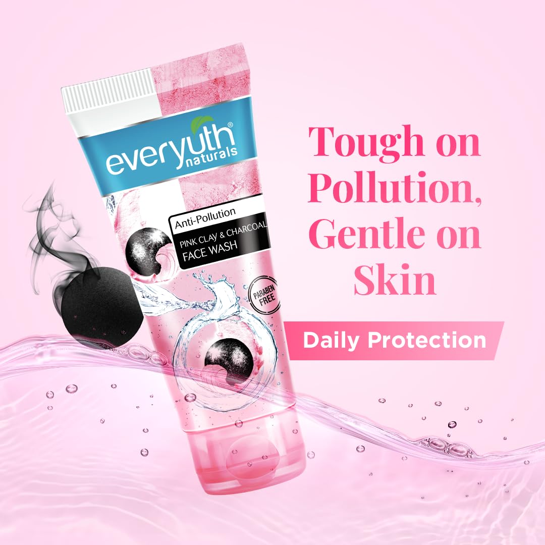 Everyuth Naturals Anti Pollution Pink Clay & Charcoal Face Wash 50g - Deep Cleansing for Acne & Blackheads - Perfect for Daily Skincare Routine