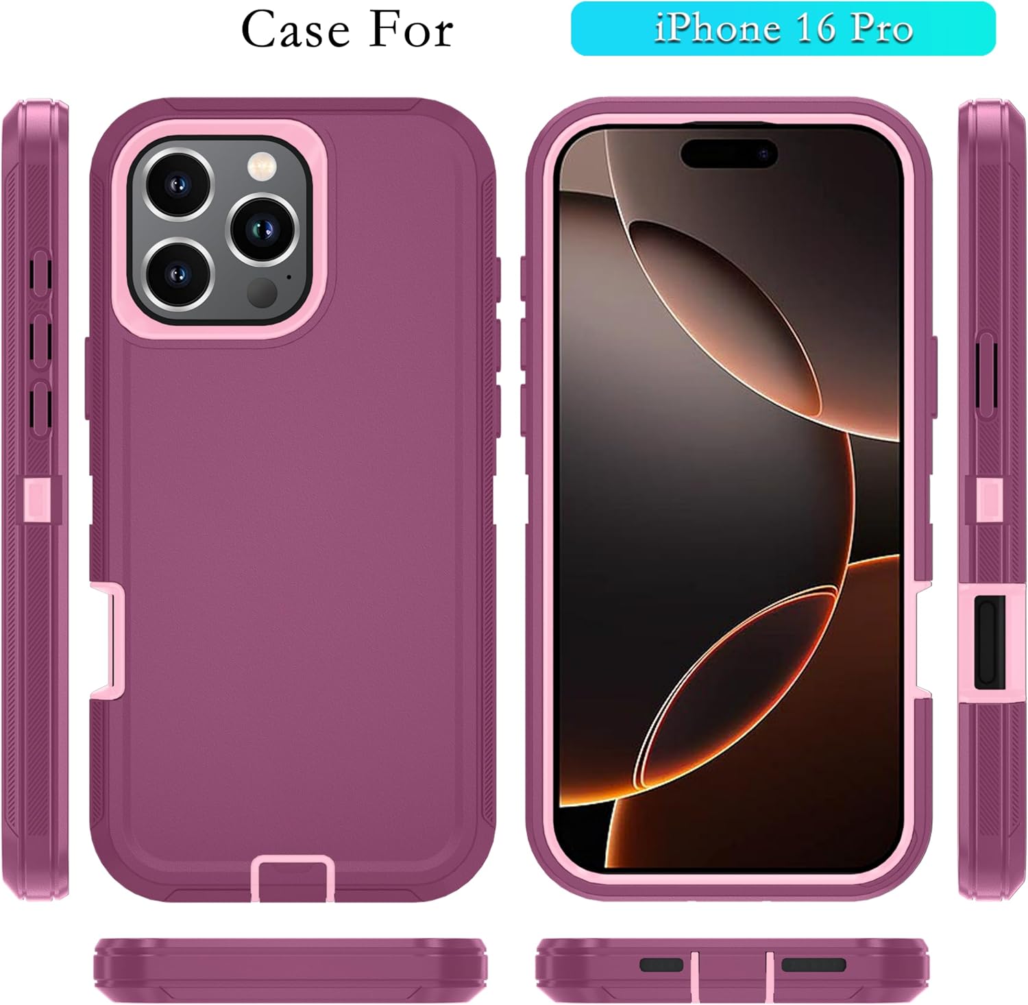 iPhone 16 Pro Case with HD Screen Protector - Heavy Duty Shockproof & Dustproof Cover in Purple & Sky Blue | Perfect for Outdoor Activities, Travel & Daily Protection