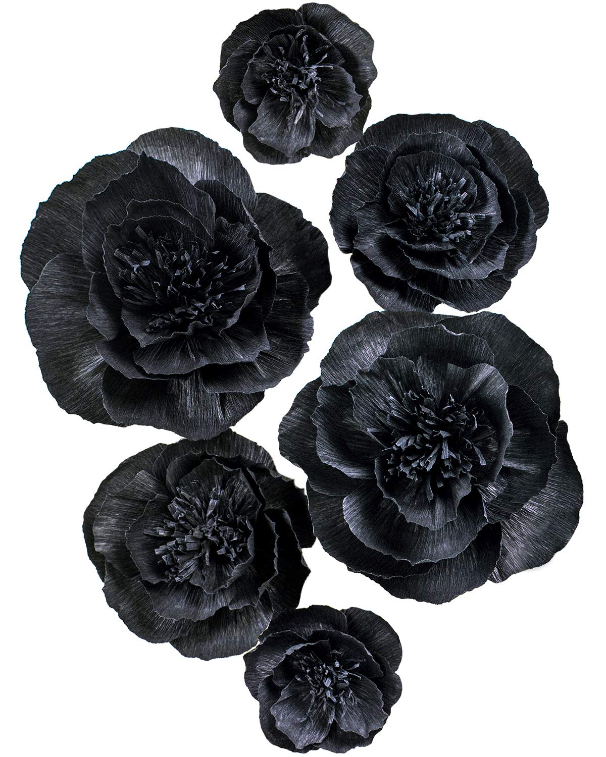 Letjolt Black Paper Flowers Wall Decor - 3D Floral Decorations for Weddings, Birthdays, Baby Showers & Bridal Showers (Set of 6) - Perfect for Home, Office & Party Decoration