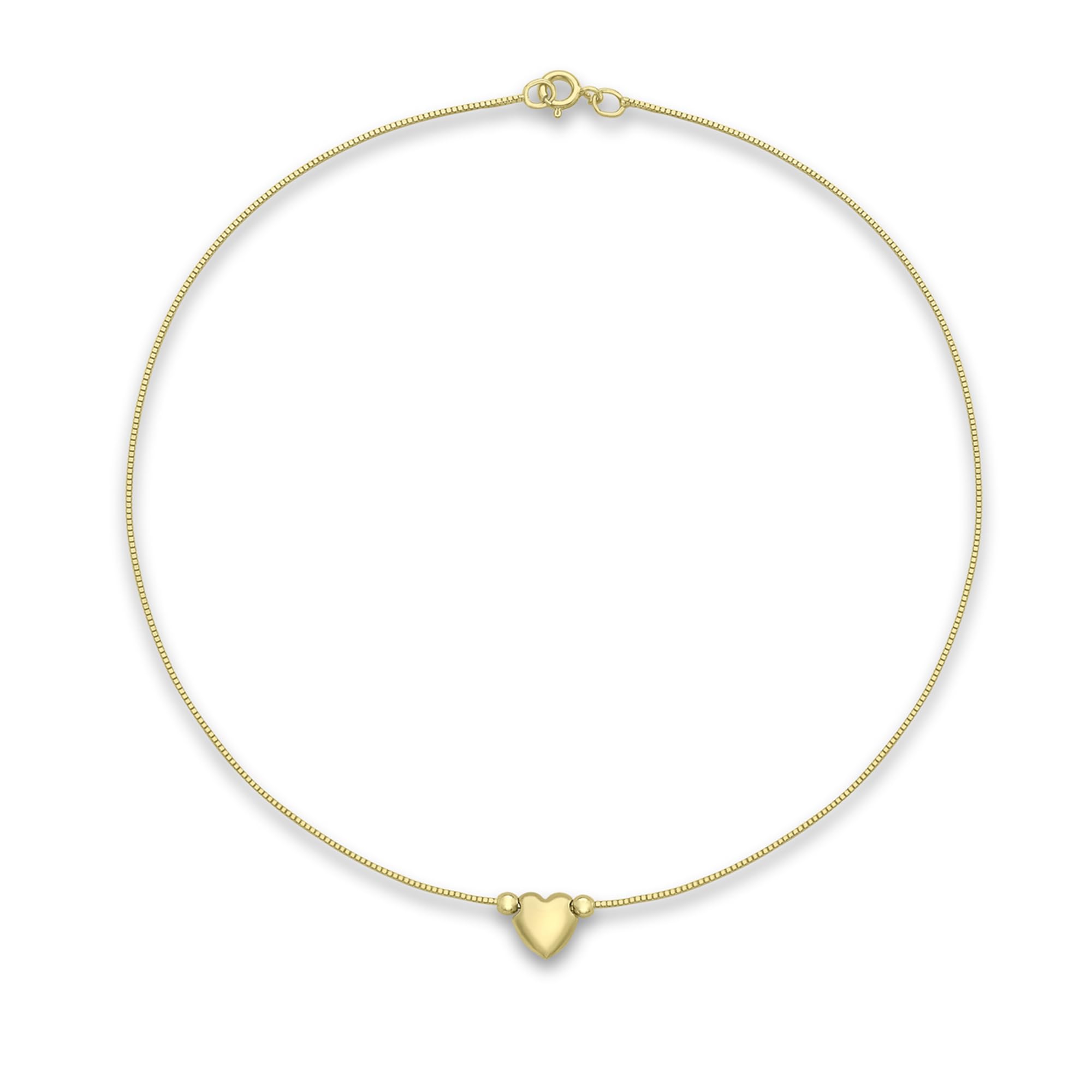 Carissima 9ct Yellow Gold Heart Charm Box Chain Anklet - 24cm/9.5