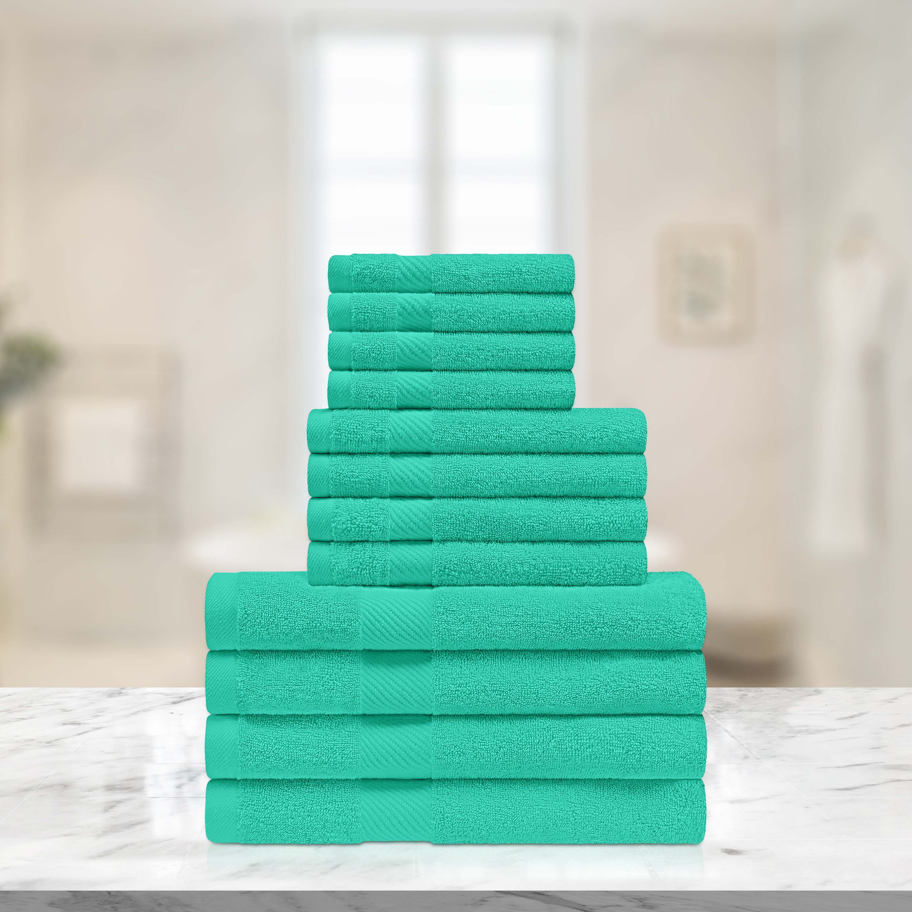Premium 12-Piece Egyptian Cotton Towel Set - Ultra Soft & Absorbent Bath Towels, Hand Towels & Washcloths - Luxury Spa & Bathroom Essentials for Home & Hotel Use