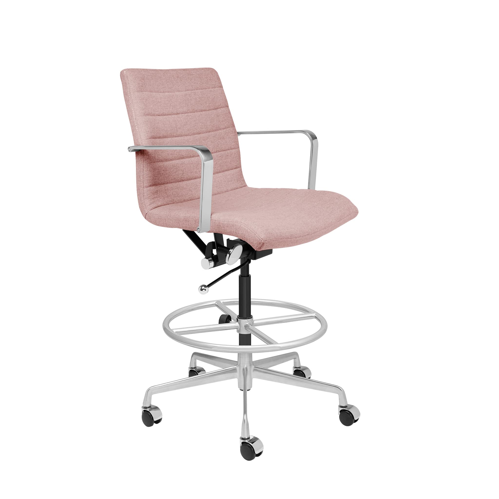 Laura Davidson SOHO II Ergonomic Drafting Chair for Standing Desks - Adjustable Height, Padded Seat & Armrests, Coral Pink Fabric Office Chair - Perfect for Home Office, Studio & Workspace