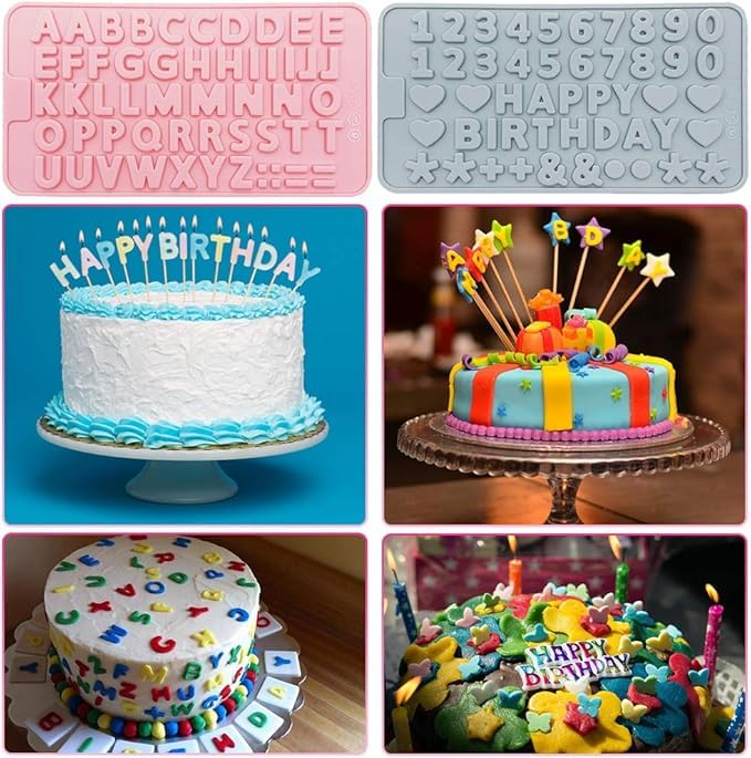 LEGACYCART 2-Piece Alphabet & Number Chocolate Molds Set - Happy Birthday Symbols, Heart Shapes for Cake Decorating, Candy, Fondant, Biscuit & Gummy Desserts | Perfect for DIY Baking, Party Treats & Holiday Desserts