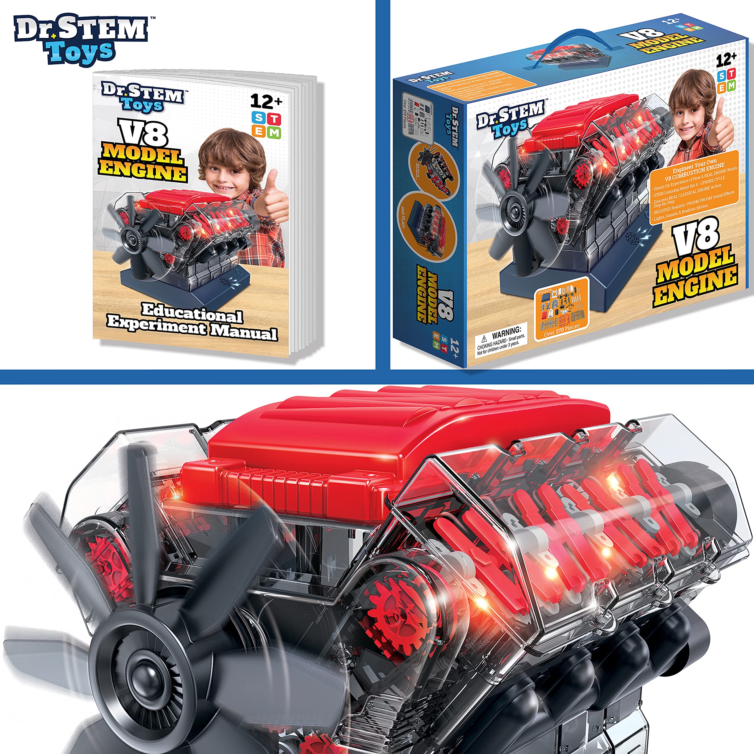 Dr. STEM Toys V8 Model Engine Kit - DIY Educational Science Toy for Kids & Adults - Build Your Own Working V8 Engine - Perfect for STEM Learning, Science Projects & Car Enthusiasts