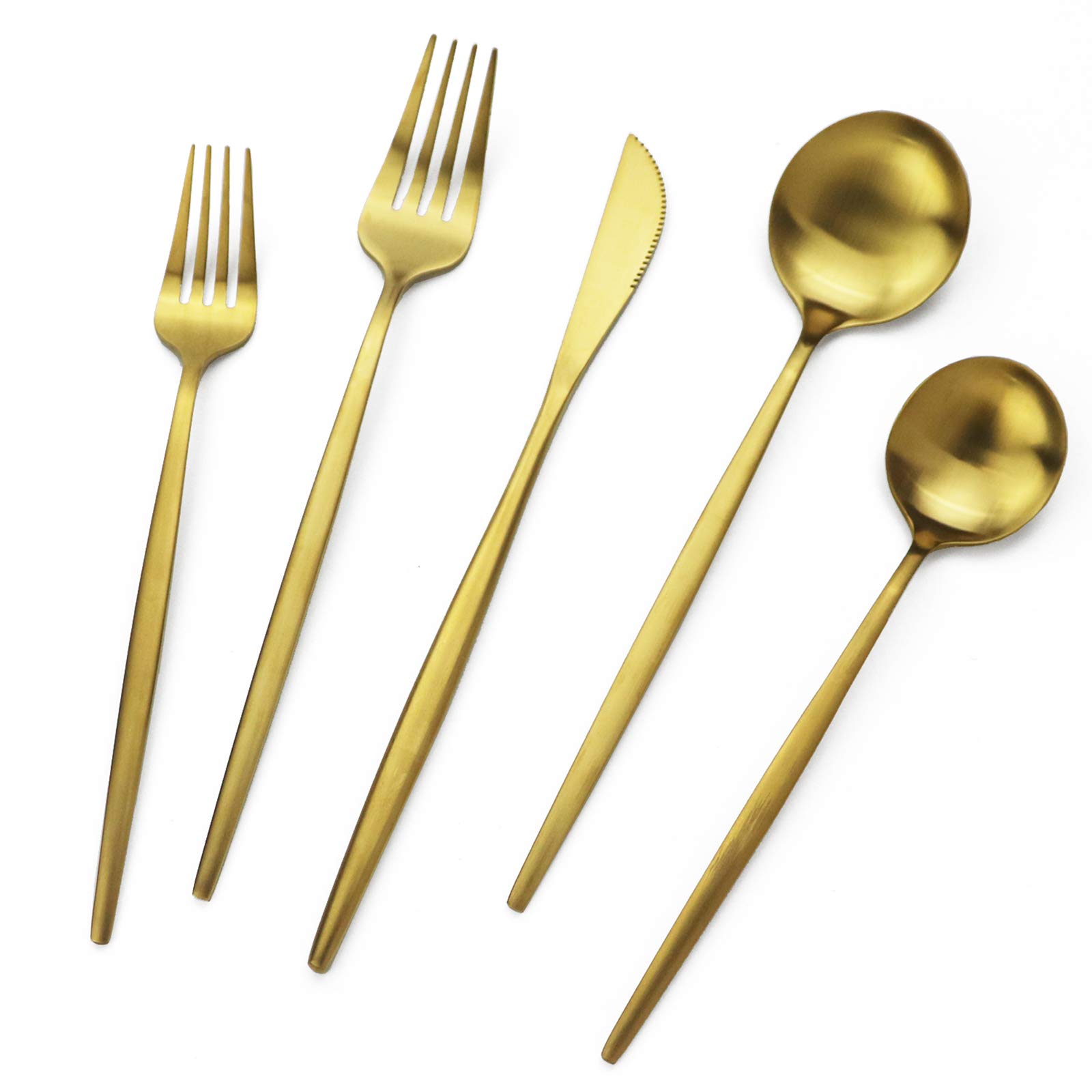 Premium 40-Piece JASHII Gold Silverware Set - 304 Stainless Steel Flatware Cutlery Set for 8 (Forks, Knives, Spoons) - Matte Finish & Satin Tableware - Dishwasher Safe for Home, Restaurant & Dinner Parties - Elegant Dining Set for Weddings, Holidays & Fine Dining Experiences
