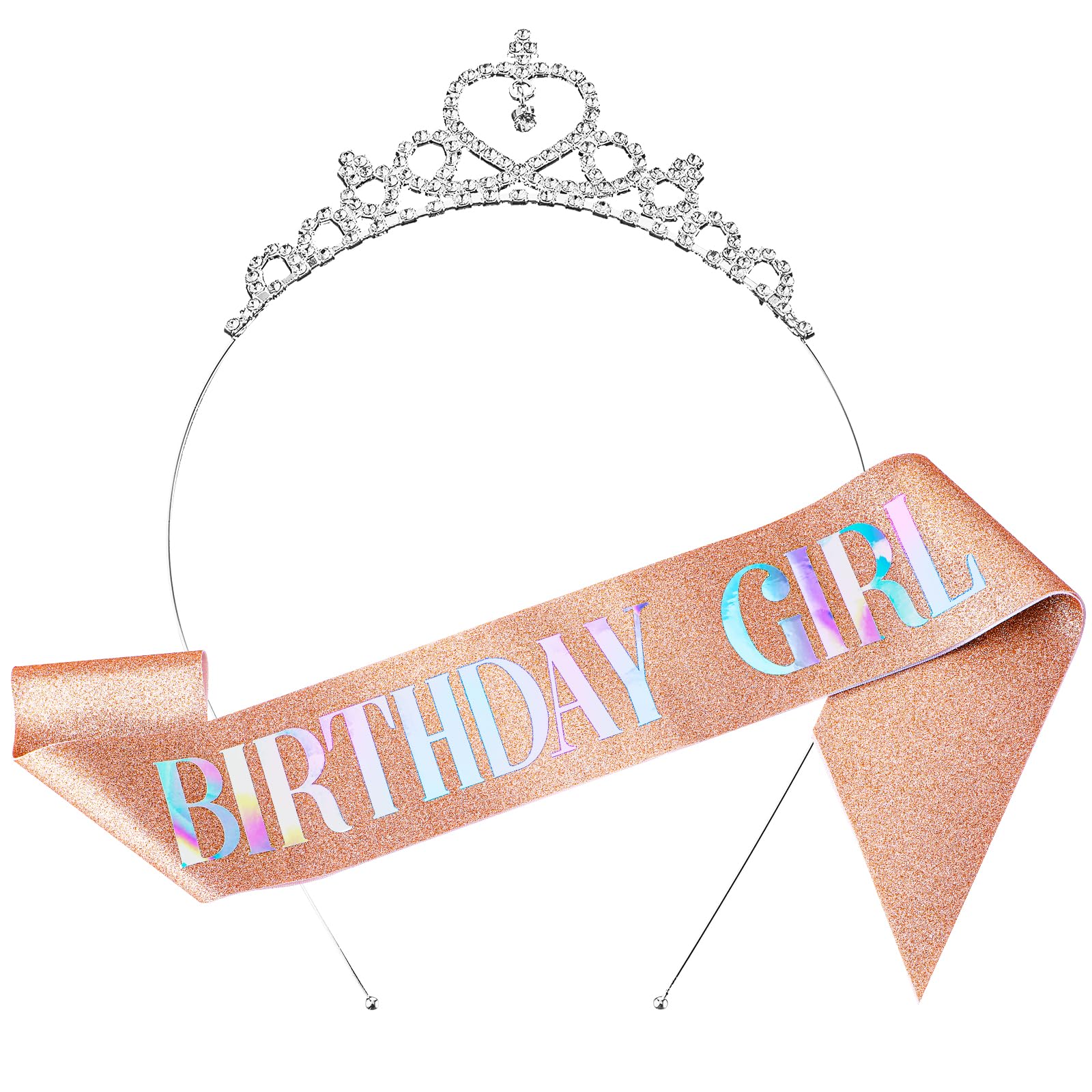 Sparkling Cobee Birthday Tiara & Sash Set for Women - Rhinestone Crown & Elegant Pink Sash - Perfect Princess Birthday Party Accessories & Gifts (Great for Birthday Celebrations, Bachelorette Parties & Special Occasions)