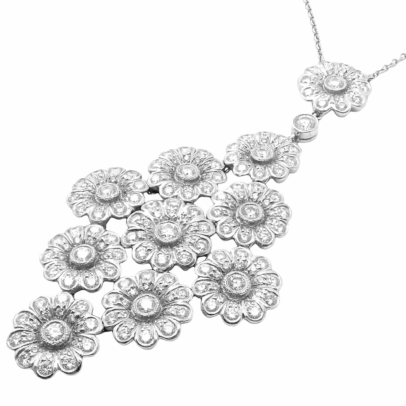 Authentic Tiffany & Co Platinum Diamond Large Daisy Flower Pendant Necklace for Women - Elegant Daisy Flower Jewelry Gift for Anniversary, Birthday & Special Occasions
