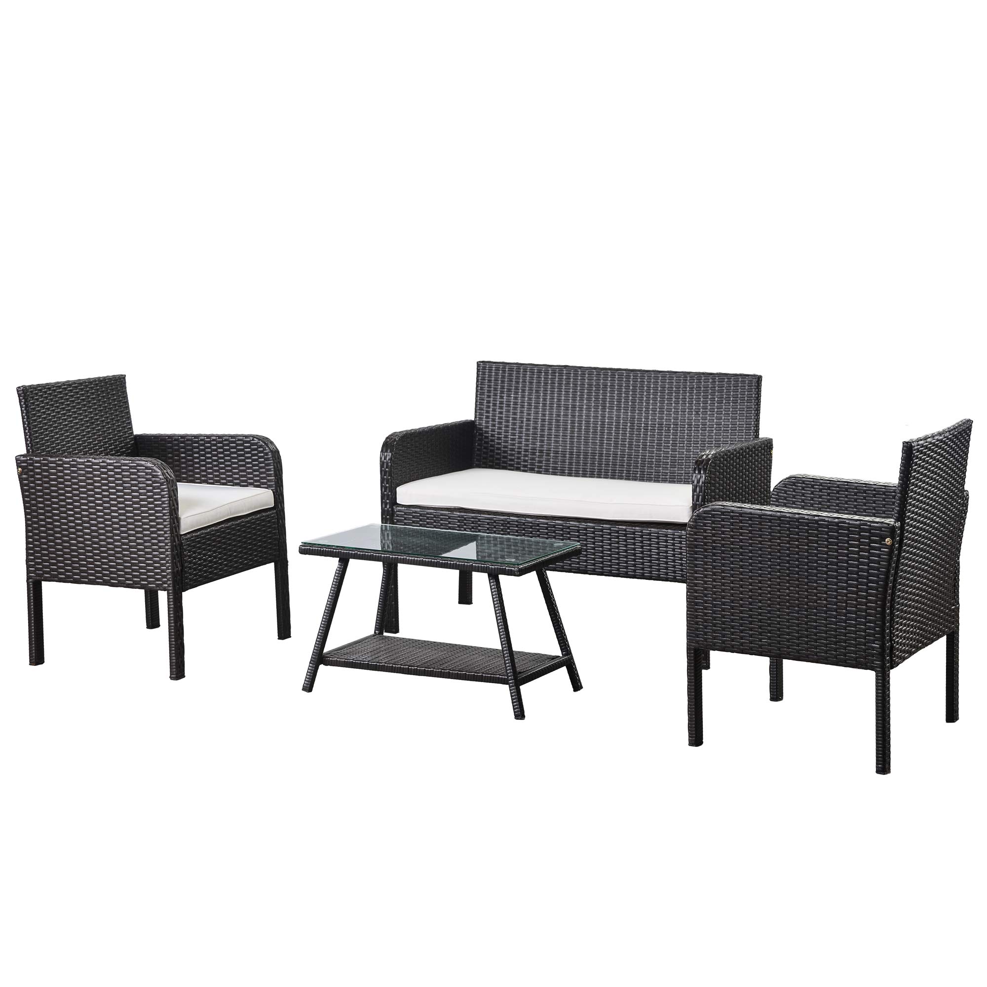4-Piece Rattan Sofa Set with Cushions - Beige Outdoor Wicker Furniture for Patio, Garden, Poolside & Backyard Relaxation