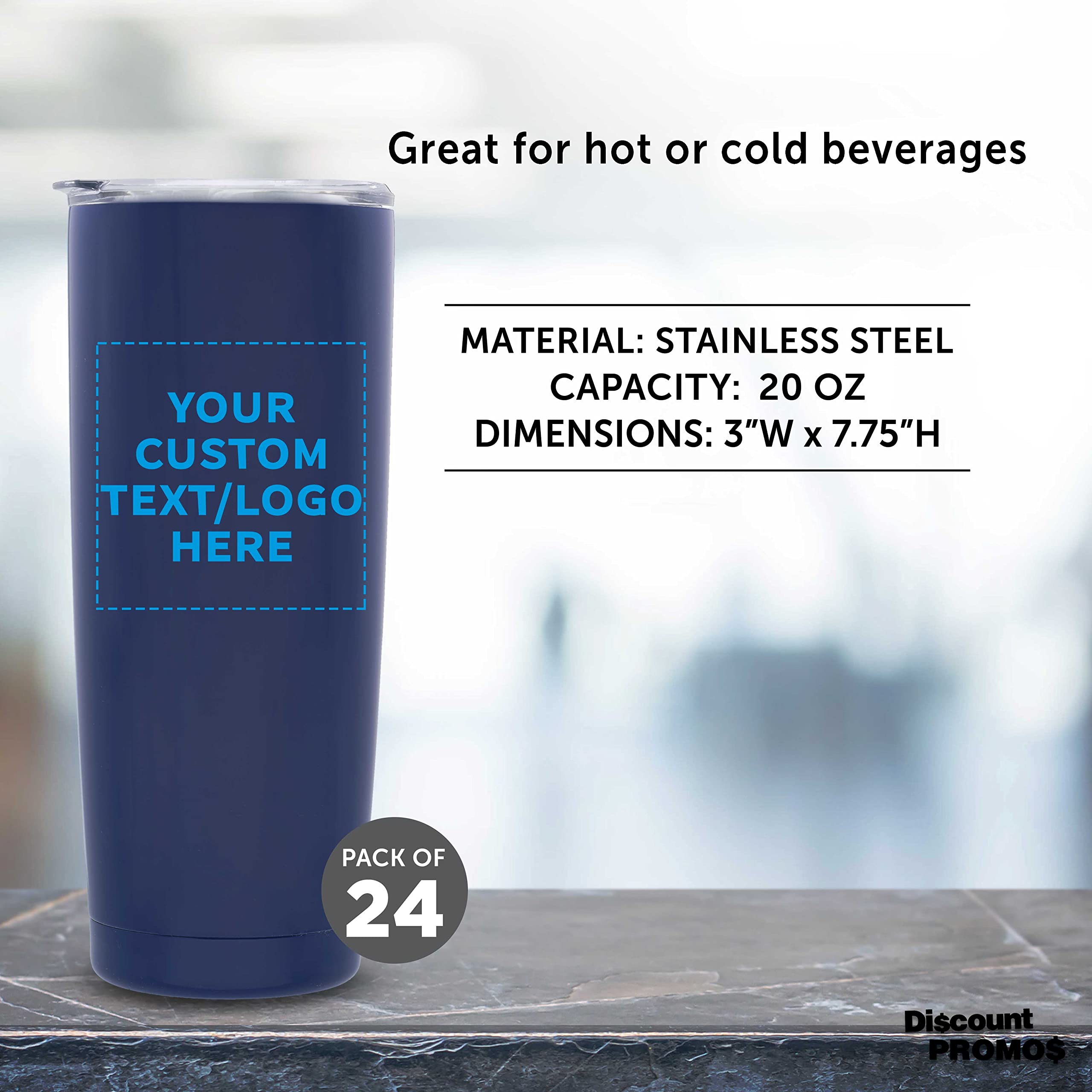 24-Pack Custom Stainless Steel Coffee Tumblers 20oz - Double Wall Insulated Personalized Bulk Coffee Cups - Perfect for Office, Cafes, Gifts & Travel - Blue