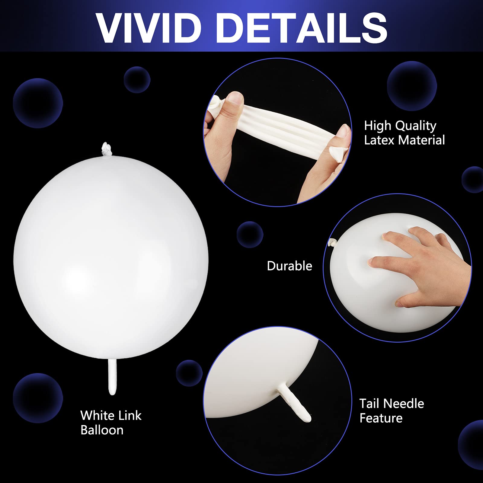 80-Piece White 12-Inch Needle Tail Latex Link Balloons for Birthday, Wedding, Anniversary, Graduation, Party Arch Decorations – Perfect for Indoor & Outdoor Celebrations