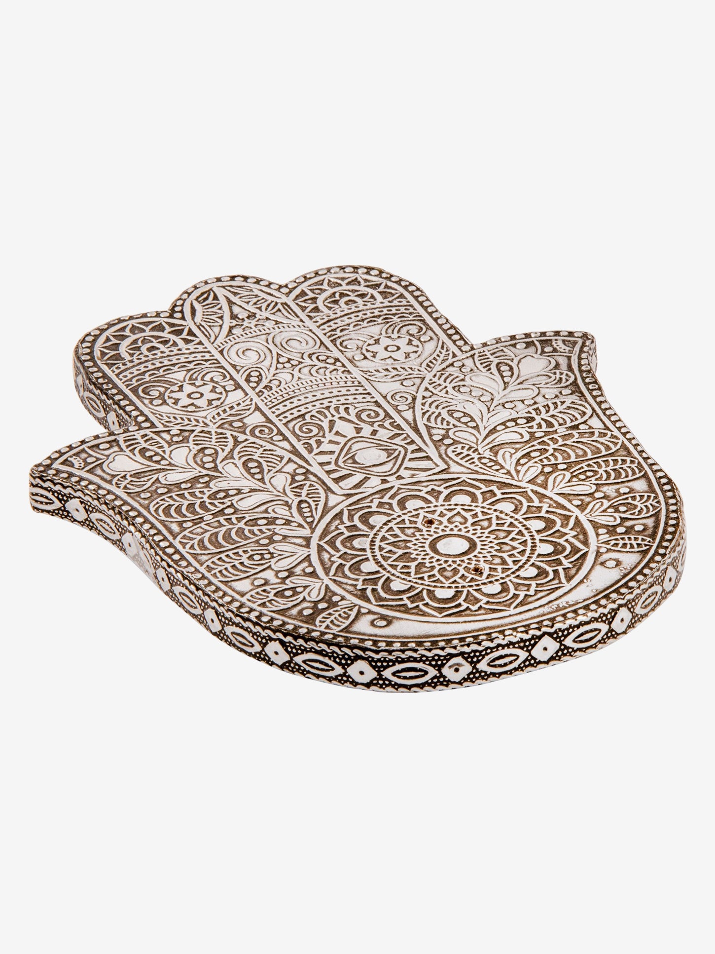 Namaste Embossed Incense Holder with Hamsa Design - Handcrafted Ceramic Incense Burner for Yoga, Meditation & Spiritual Practices