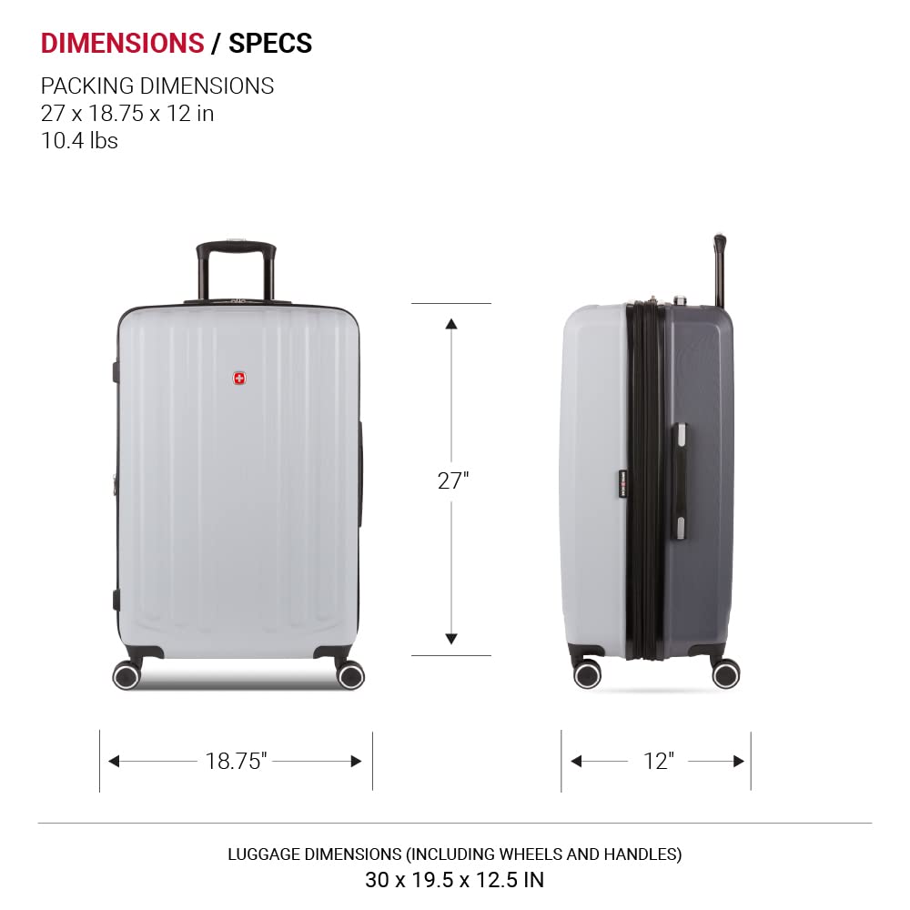 SwissGear Duet Hardside Expandable Spinner Luggage 28-Inch Light Grey - Durable Checked Suitcase for Travel with 360° Wheels | Perfect for International Flights, Family Vacations & Business Trips