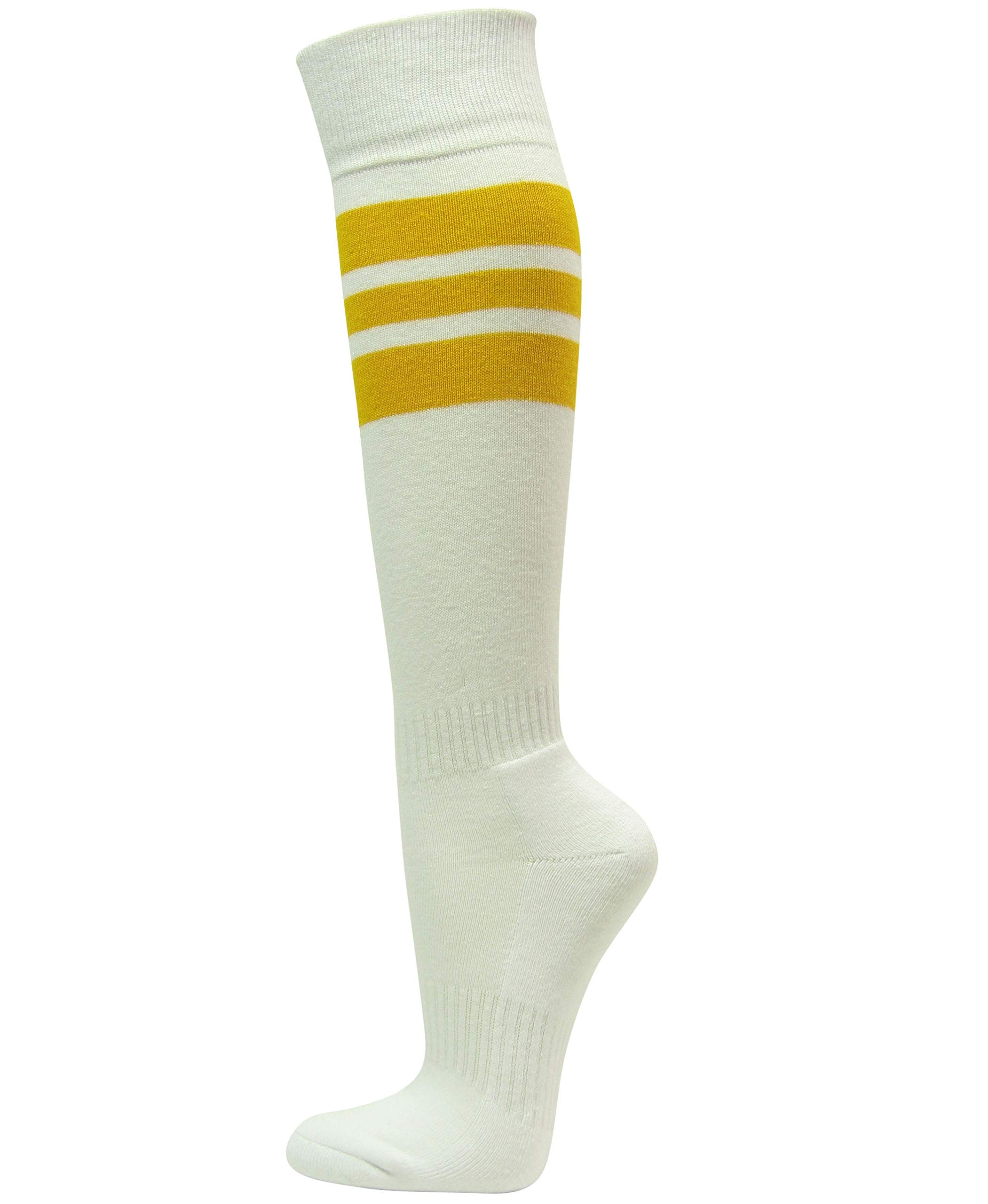 COUVER Striped White Knee High Sports Socks for Softball, Running & Athletic Performance - Breathable & Comfortable for Active Lifestyles