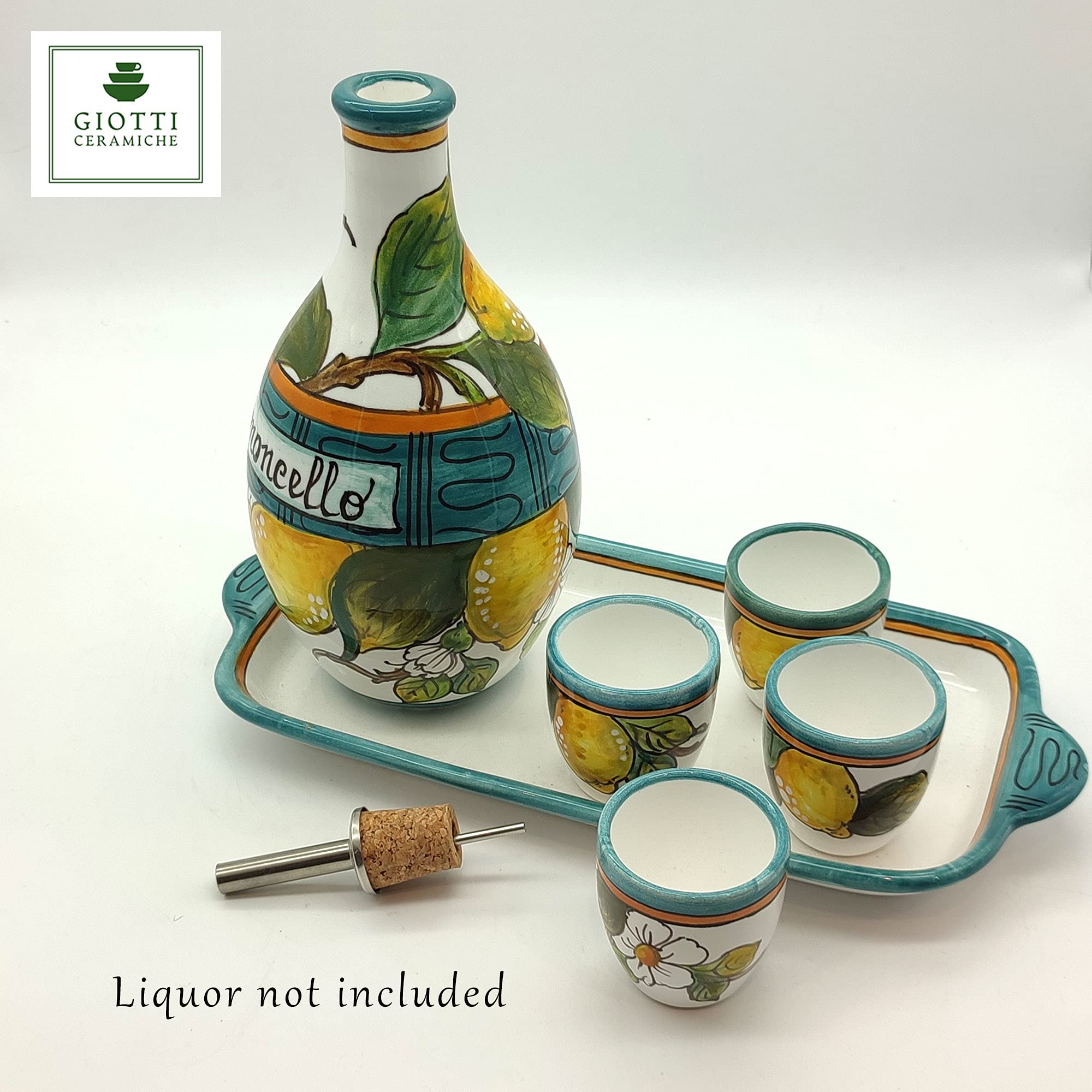 Italian Hand-Painted Limoncello Ceramic Set - 6 Shot Glasses with Lemon Design Tray - Authentic Tuscan Pottery for Kitchen & Home Decor | Perfect for Limoncello Tasting, Italian-Themed Parties & Gift Giving