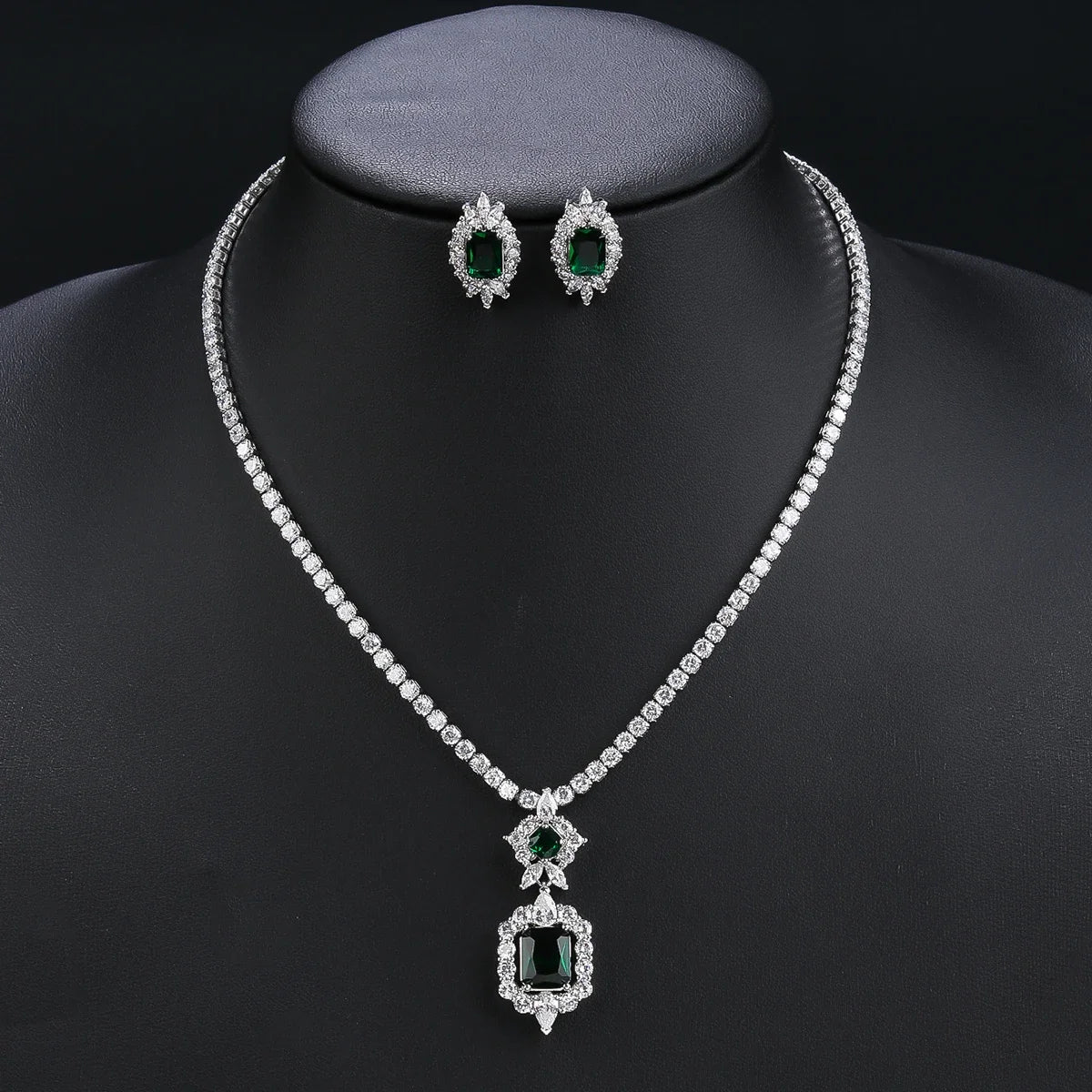 Elegant CZ Cubic Zirconia Pendant Necklace & Earrings Set - Bridal Wedding Jewelry for Women - Perfect Gift for Anniversary, Valentine's Day & Special Occasions - CN10198