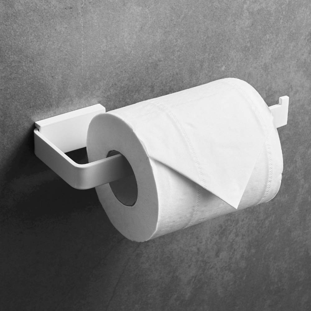 White Wall Mounted Toilet Paper Holder - No Drilling Bathroom Accessories, Matte Finish for Modern Decor | Perfect for Home, Office, RV & Workshop Use