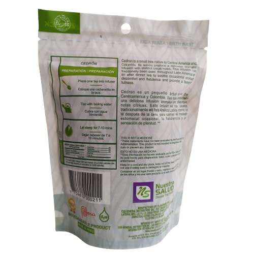 Nuestra Salud - 100% Natural Cedron (Lemon Verbena) Leaf Tea - Herbal Tea for Relaxation & Digestion - 30g / 1.052oz Resealable Zip-Lock Bag - Perfect for Stress Relief, After Meals & Evening Tea Time
