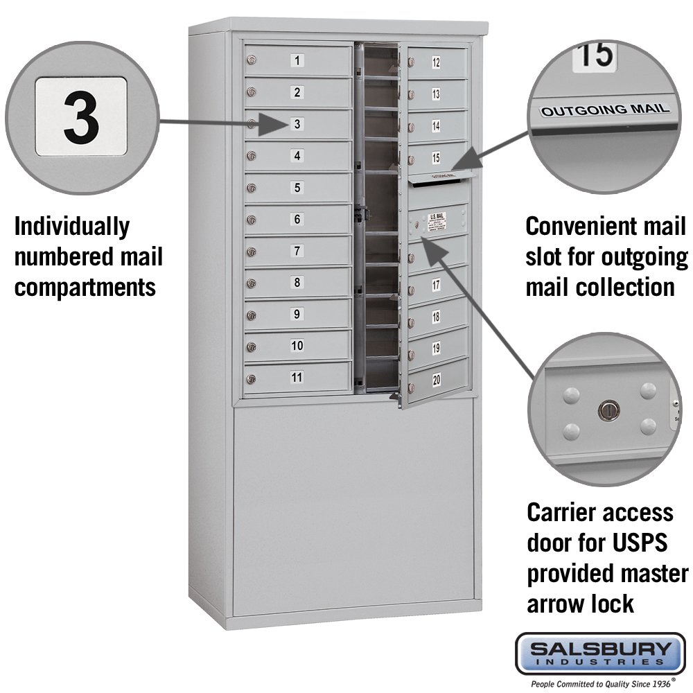 Salsbury Industries 3911D-20AFU Free Standing Horizontal 4C Mailbox - Durable Aluminum Mailbox for Residential & Commercial Use - Perfect for Home, Office, Apartment & Business Mail Delivery