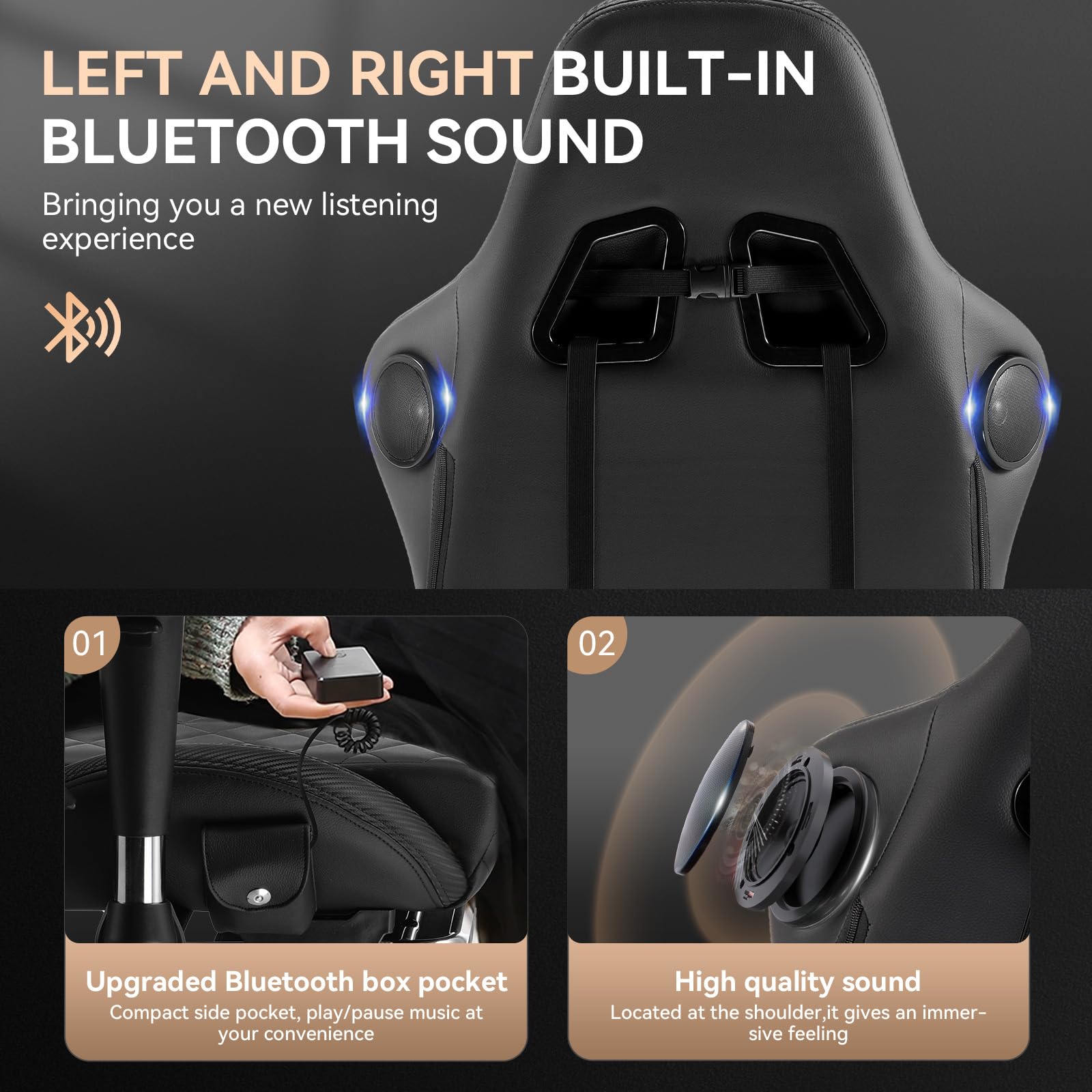 GTPLAYER Ergonomic Gaming Chair with Bluetooth Speakers - High Back Office Computer Desk Chair with Lumbar Support & Footrest - 330LBS Weight Capacity (Black) - Perfect for PC Gaming, Home Office & Streaming Setup