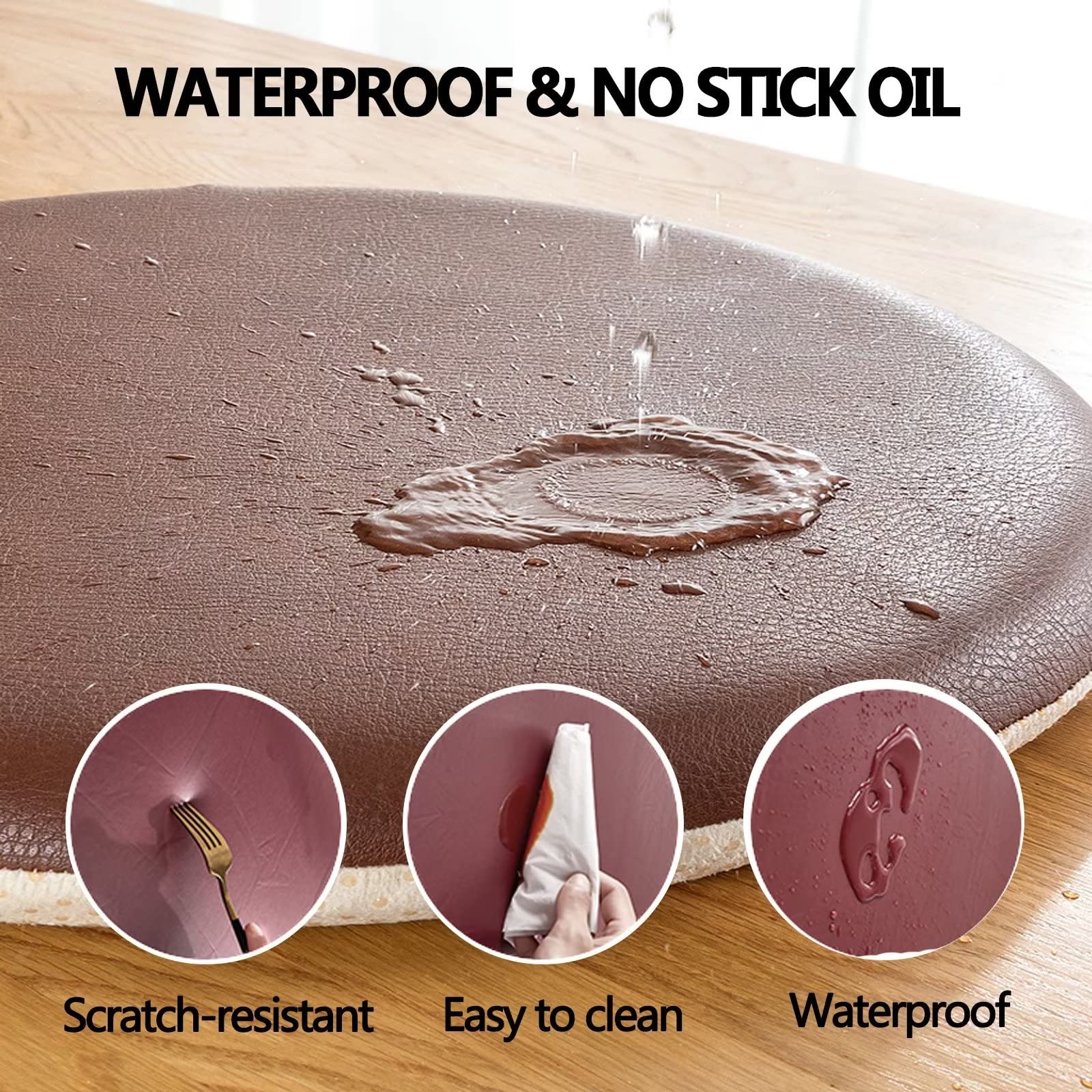 16 Inch Round Faux Leather Kitchen Chair Pads - Thick Memory Foam Seat Cushions for Dining Room Chairs | Waterproof Indoor & Outdoor Chair Cushions (Black) - Perfect for Kitchen, Dining Room, Patio and Office Use