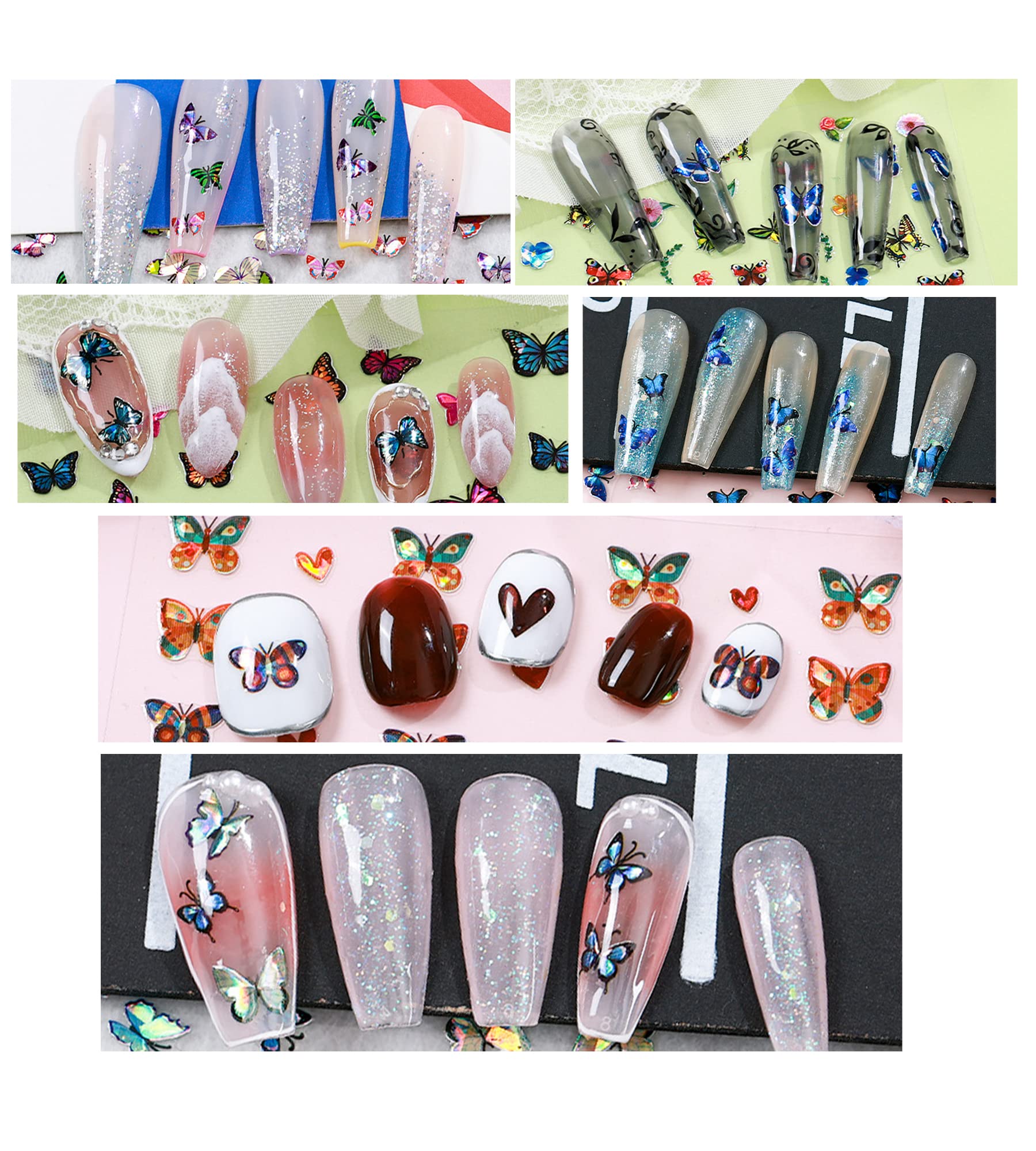 Self-Adhesive Laser Butterfly Nail Stickers - 12 Sheets of Nail Art Decals with Butterfly, Heart, Flower & Leaf Designs for Acrylic & Natural Nails | Perfect for Women & Girls DIY Nail Decorations at Home, Parties & Special Occasions