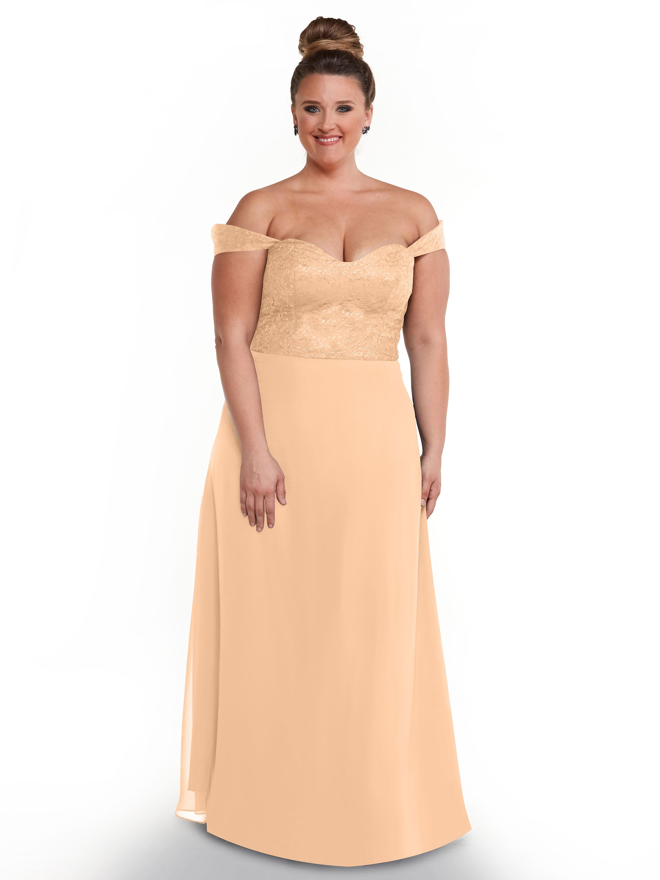 Elegant Off-the-Shoulder Chiffon A-Line Bridesmaid Dress with Lace Bodice - Perfect for Weddings, Formal Events & Special Occasions