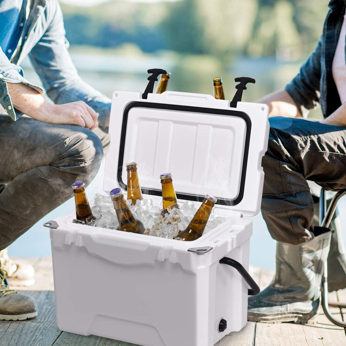 GraceShop 20QT White Lockable Cooler - Premium Insulated Ice Chest for Fishing, Camping, Beach & Outdoor Adventures | Heavy-Duty Portable Cooler Box with Handle for Picnics, Tailgating & Road Trips