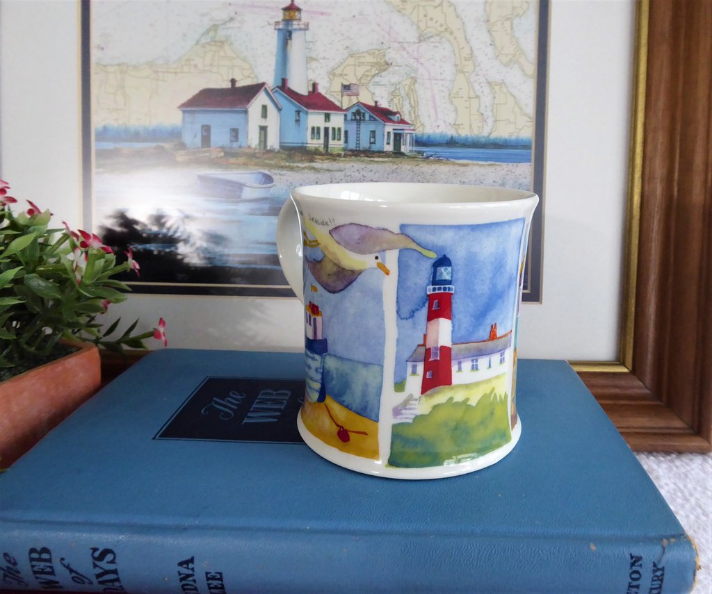 Dunoon By The Sea Ceramic Mug - Emma Ball Beach Huts & Boats Design - Perfect for Tea & Coffee at Home, Office or Beach Picnics