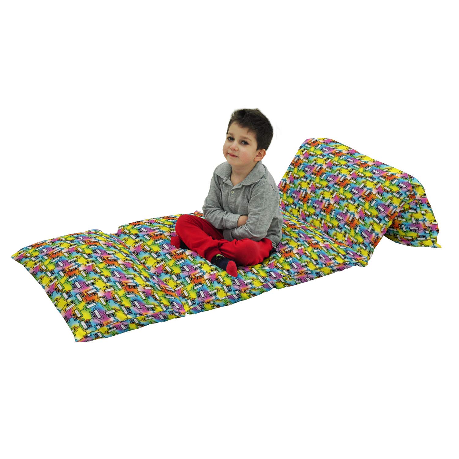 Ambesonne Colorful Floor Pillow Lounger Cover - Hippie Digital Print with Fun Character Eyes & Teeth Video Game Art Design - 88