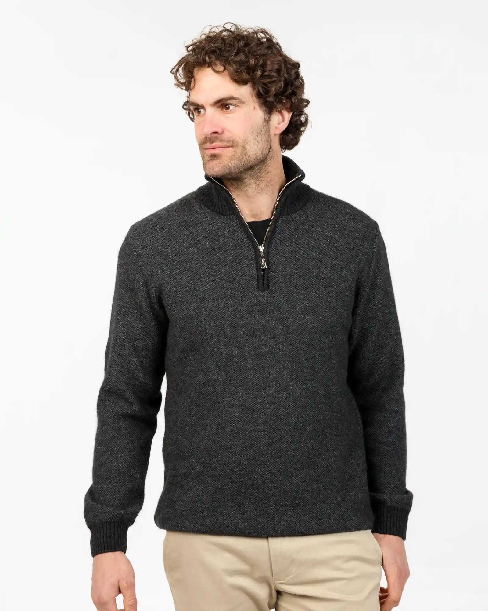 Charcoal Textured Half Zip Sweater for Men - Comfortable & Stylish Pullover for Casual Wear, Outdoor Activities & Fall Layering