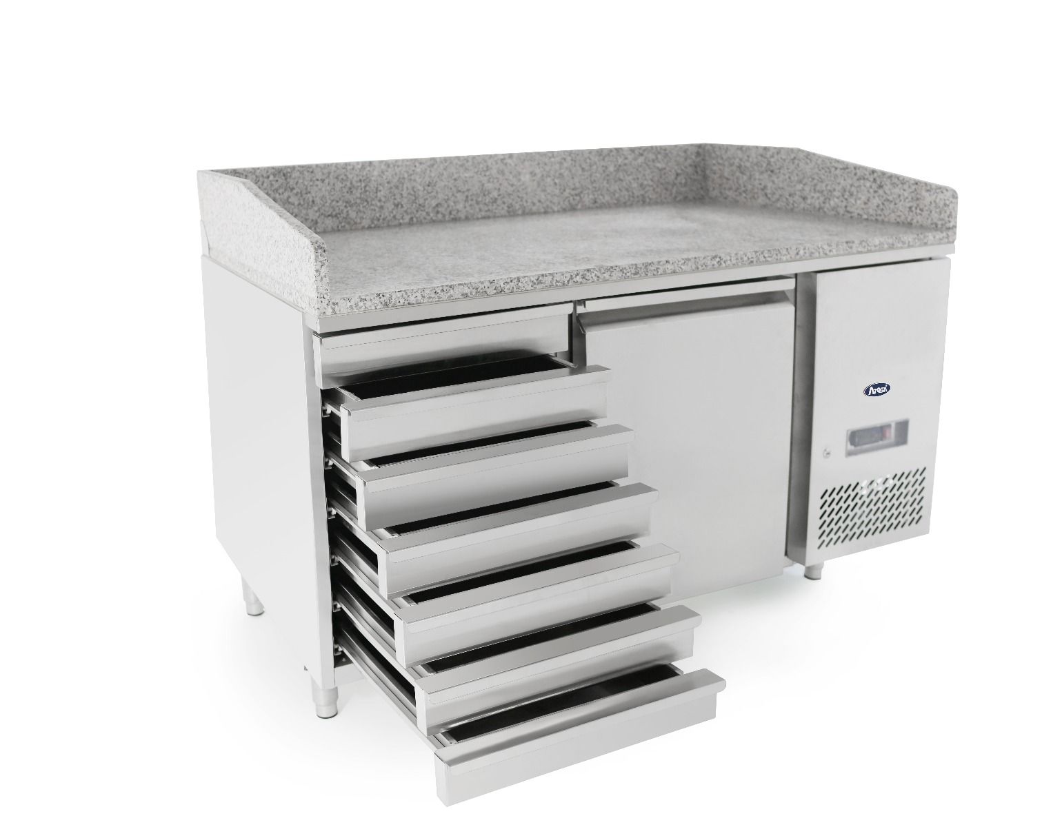Atosa EPF3490 Commercial Single Door Refrigerated Pizza Prep Table with Storage Drawers - Perfect for Pizzerias, Restaurants & Food Service Businesses