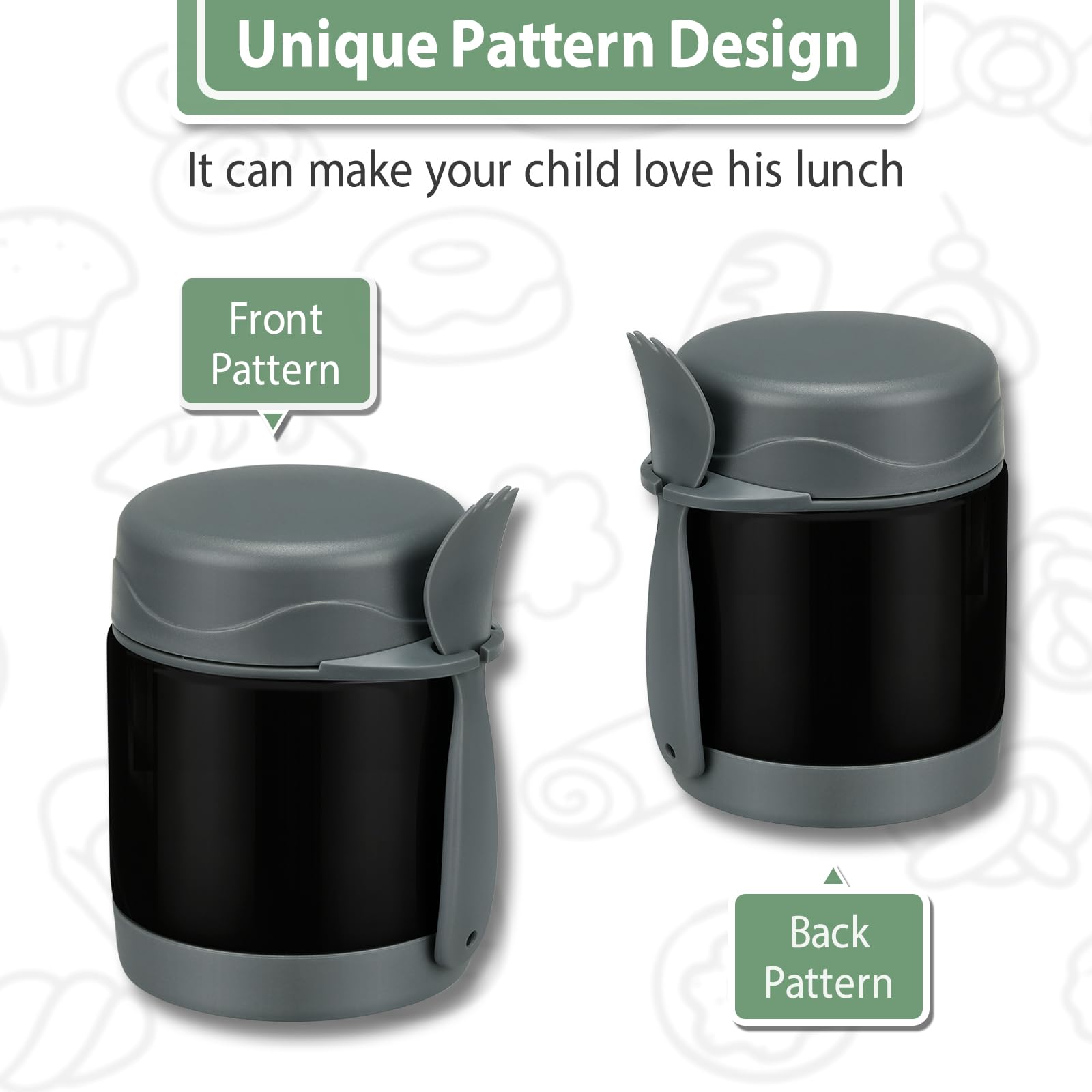 **10oz Insulated Stainless Steel Kids Lunch Thermos with Spoon - Leak-Proof Wide Mouth Hot Food Container for School, Travel & Picnics - Keeps Soup & Meals Warm (Black)**