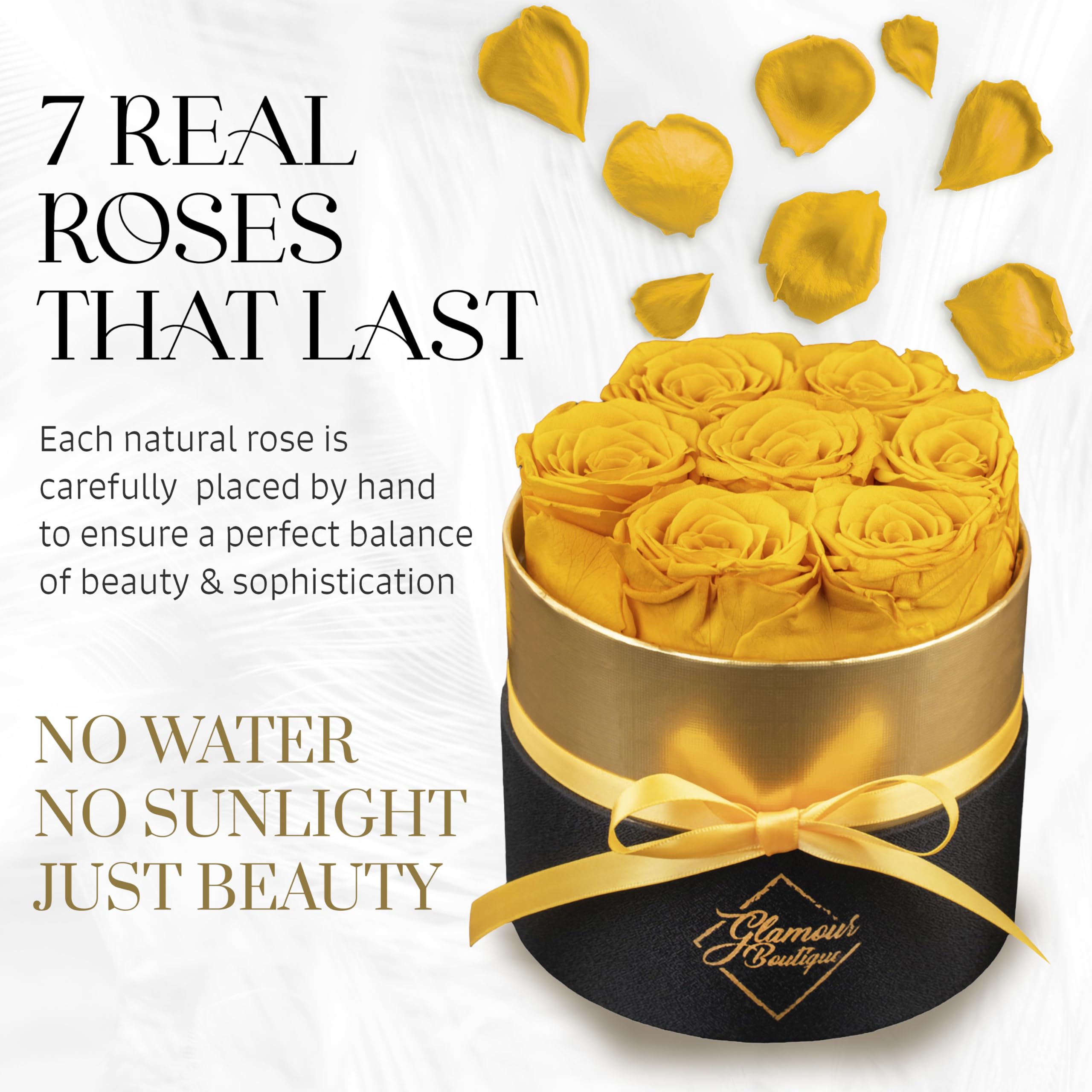 Eternal Preserved Roses in a Gift Box - Forever Roses for Women, Romantic Birthday Gifts for Her, Anniversary Present, Home Decor & Wedding Centerpiece - Yellow Preserved Flowers for Lasting Beauty