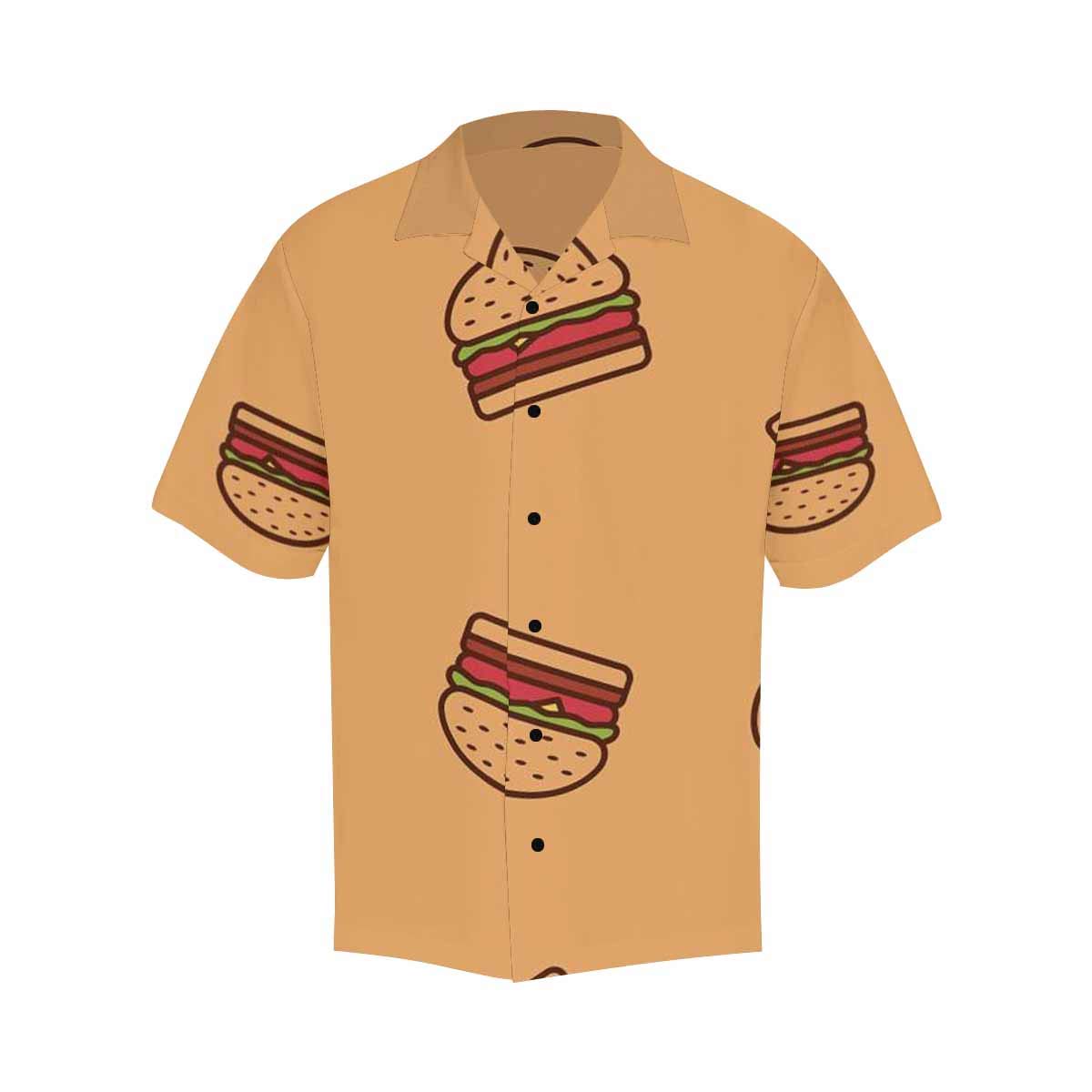 **InterestPrint Men's Hawaiian Shirt - Black Button V-Neck Short Sleeve Burger Print Fast Food T-Shirt for Summer Beach Party & BBQ Outfits**