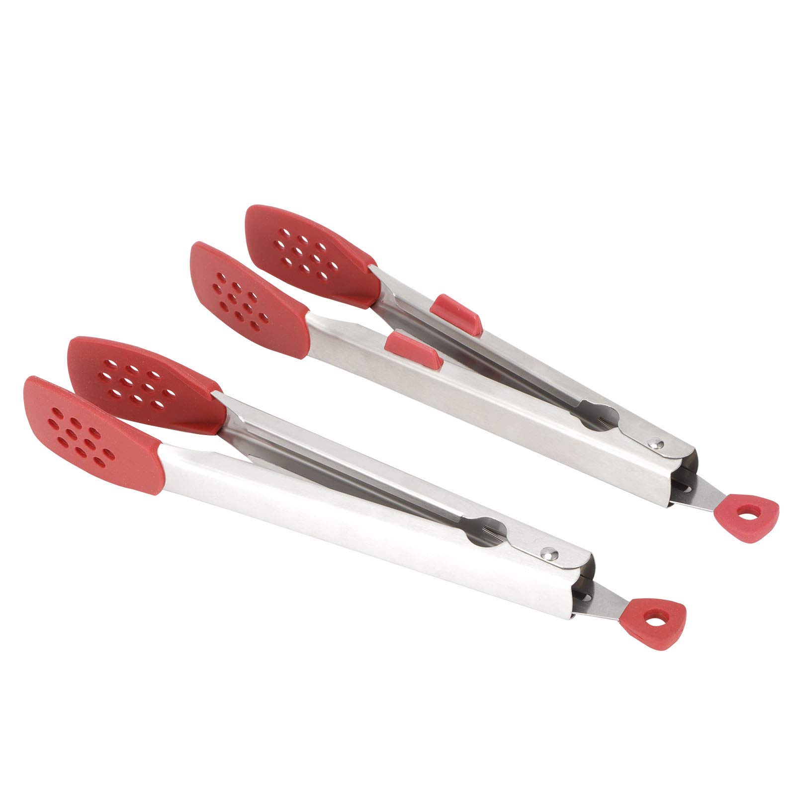 Stainless Steel Steak Clips with Silicone Grip - 2 Pack (Red) - Healthy BBQ & Kitchen Tool for Grilling, Cooking, and Salad Prep - Includes Bracket & Non-Bracket Options for Versatile Use