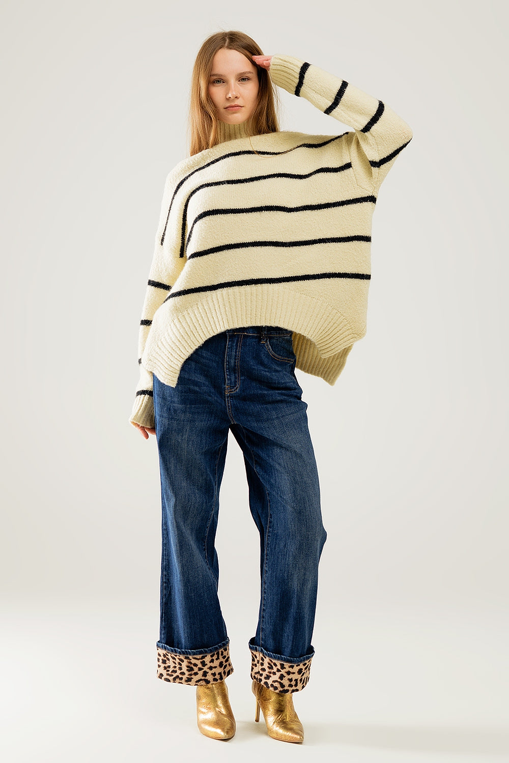 Oversized Black Striped Pullover Sweater - Women's Casual Knitwear for Fall & Winter | Perfect for Layering, Lounging, and Weekend Outfits