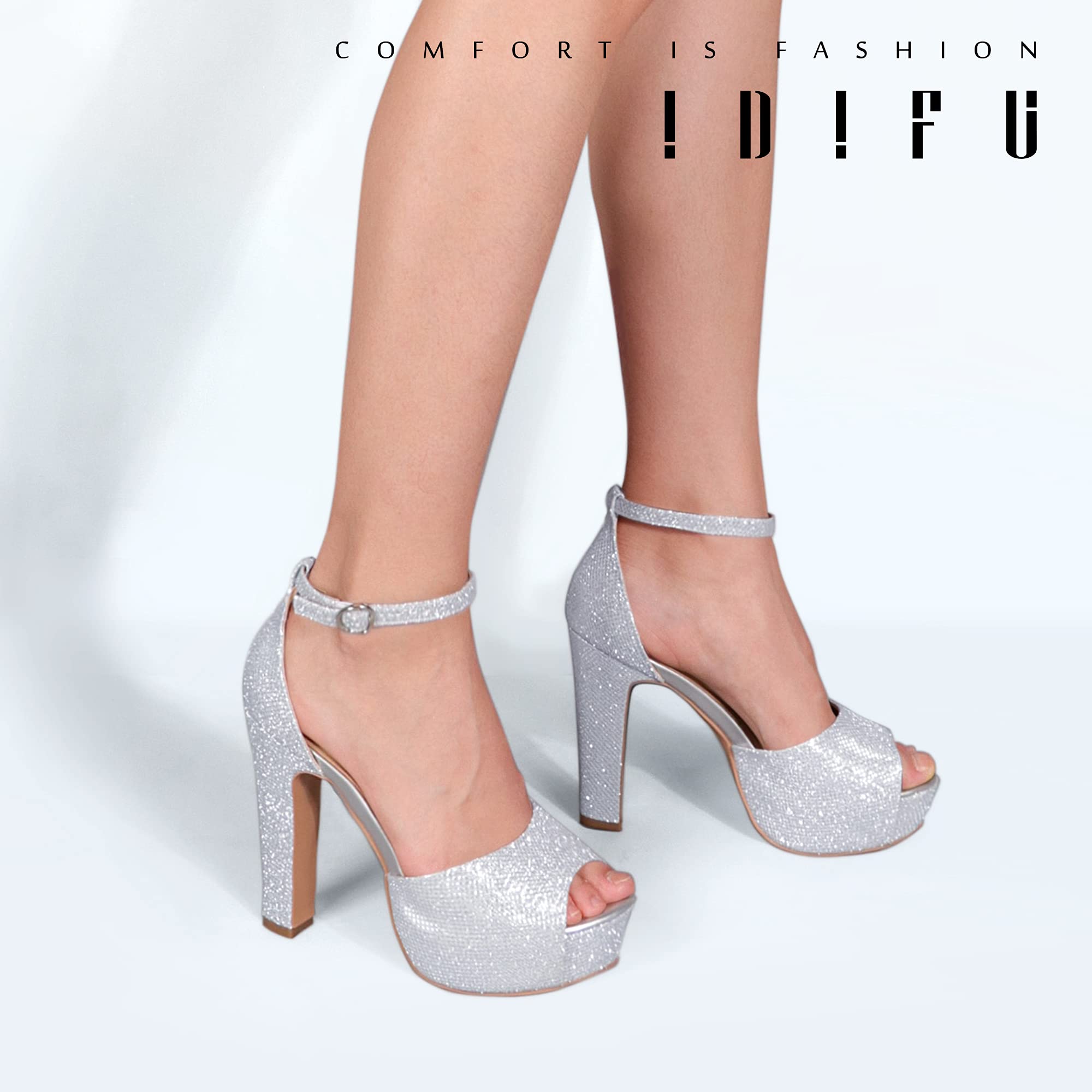 IDIFU Women's Platform Chunky Heels Peep Toe Ankle Strap Sandals - Elegant Wedding Party Evening Shoes for Bride & Prom | Perfect for Bridal Shower, Date Night & Special Occasions