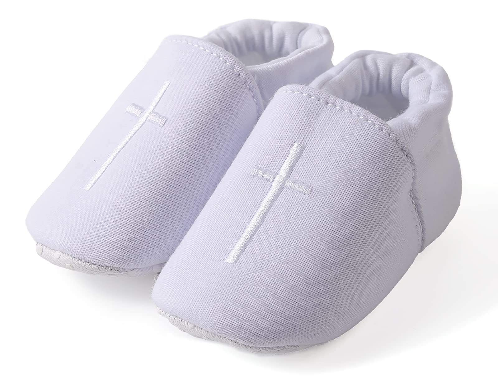 White Embroidered Cross Baby Baptism Shoes - Christening, First Communion & Easter Shoes for Newborns, Infants & Toddlers - Soft Crib & First Walking Shoes for Church & Special Occasions