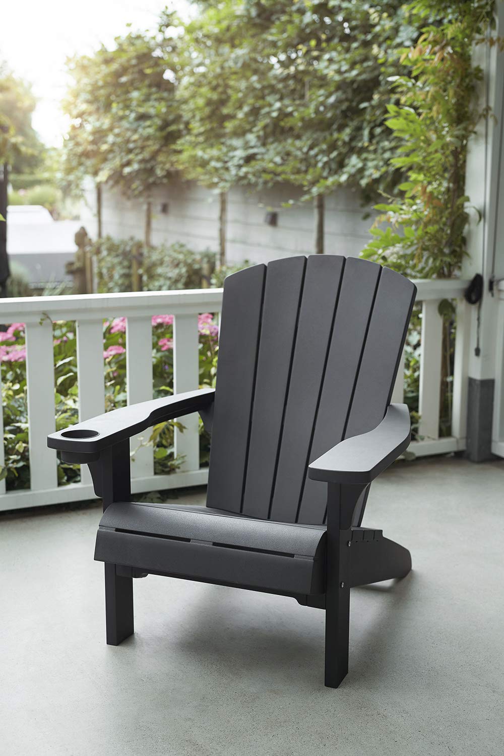 Keter Alpine Adirondack Resin Outdoor Patio Chairs with Cup Holder - Weather-Resistant Plastic Garden Furniture Set for Beach, Poolside, Fire Pit, Deck & Backyard Relaxation (Grey)