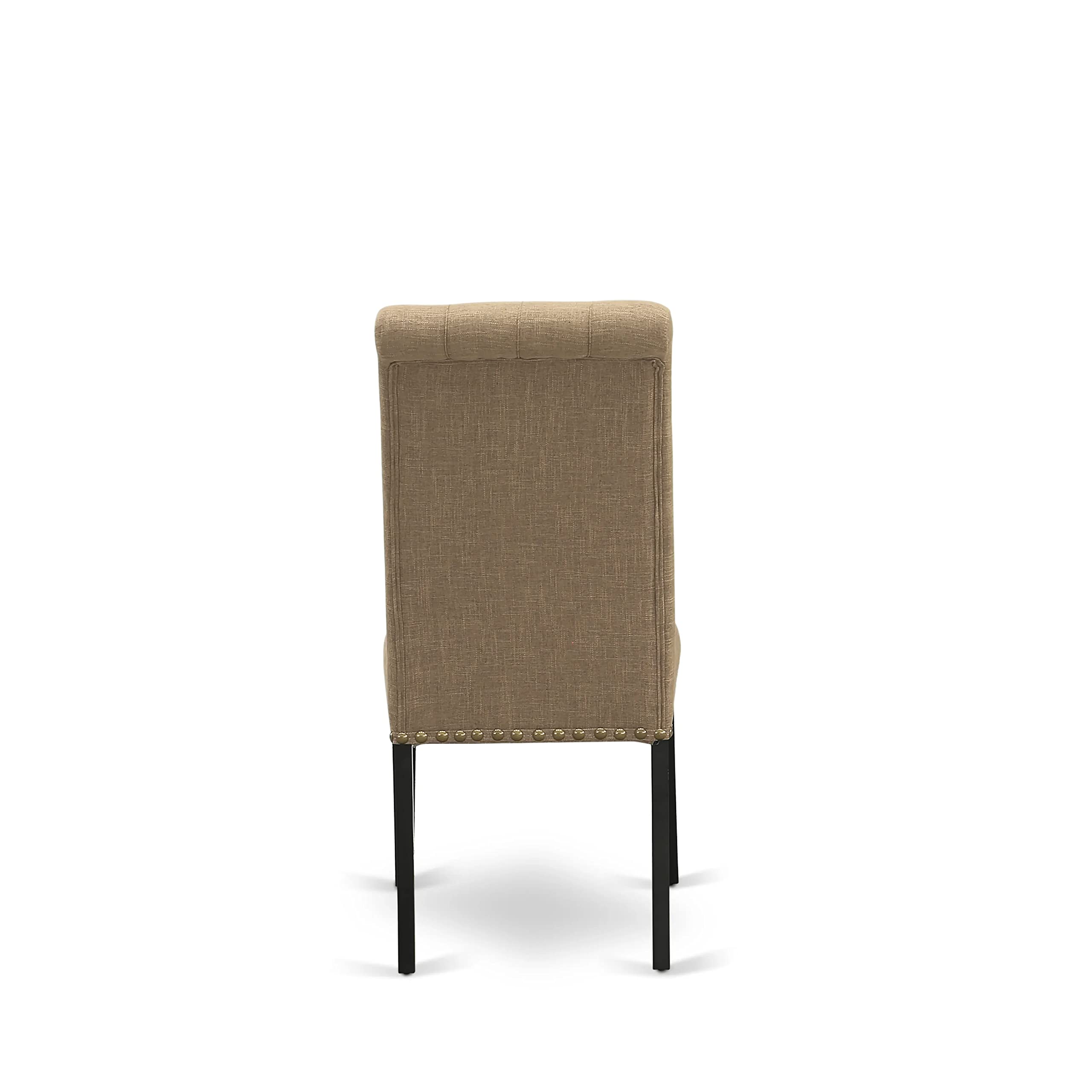 East West Furniture 3-Piece Dining Room Table Set with Butterfly Leaf - Black Rectangle Kitchen Table & 2 Light Sable Linen Parson Chairs, 32x54 Inch | Perfect for Small Space Dining Rooms, Breakfast Nooks & Apartment Living