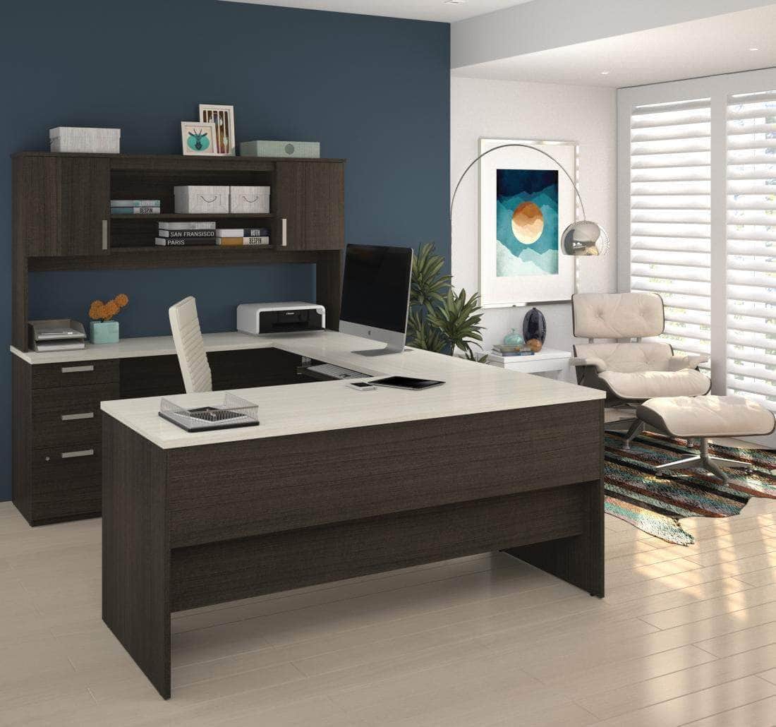 Ridgeley U-Shaped Office Desk with Pedestal & Hutch - Spacious Workstation for Home Office, Gaming, and Study