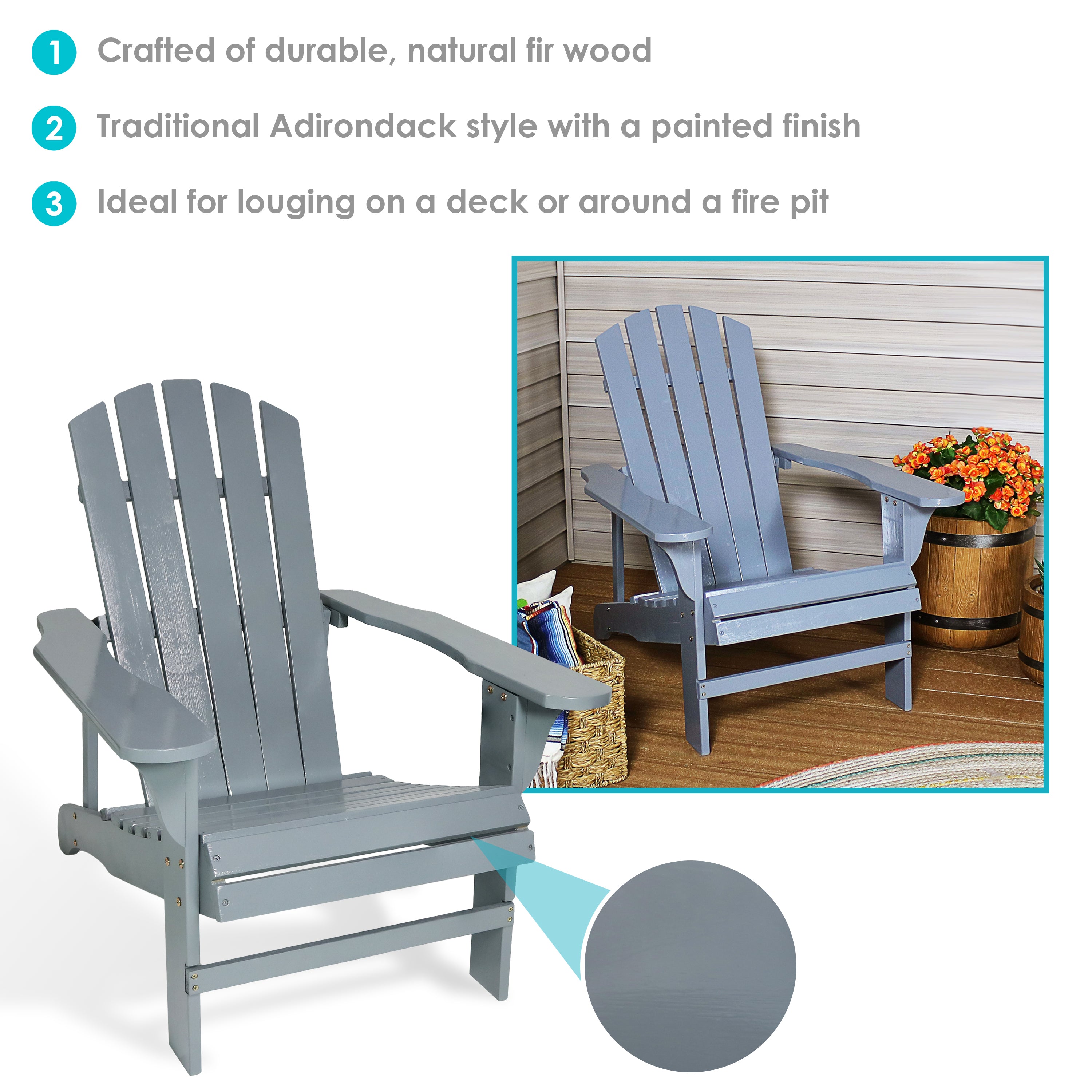 Coastal Bliss Wooden Adirondack Chair - Weather-Resistant Outdoor Patio Furniture for Beach, Garden & Backyard Relaxation