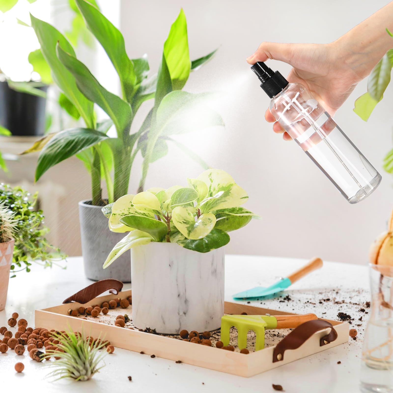 Bekith 16 Pack 8 oz Clear Plastic Spray Bottles - Fine Mist Empty Sprayer with Pump Cap for Essential Oils, Perfumes, Hair Care & Travel - Perfect for DIY Beauty, Home Cleaning & Gardening Solutions