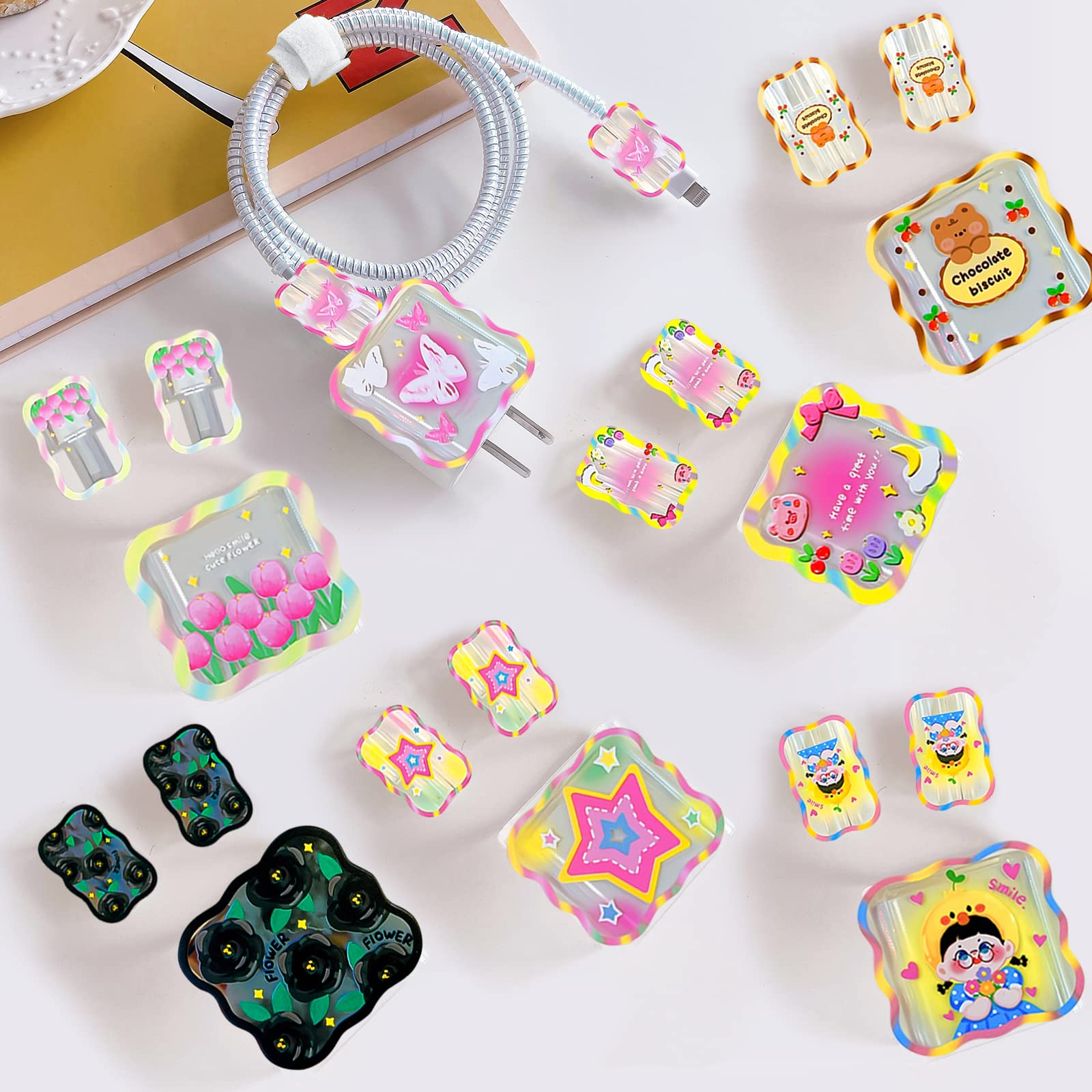 Pink Butterfly Cable Protector for iPhone Charger - Cute Waves Design USB Cord Saver Compatible with iPhone 11/12/13/14 Pro Max Plus - Perfect for Home, Office & Travel Use