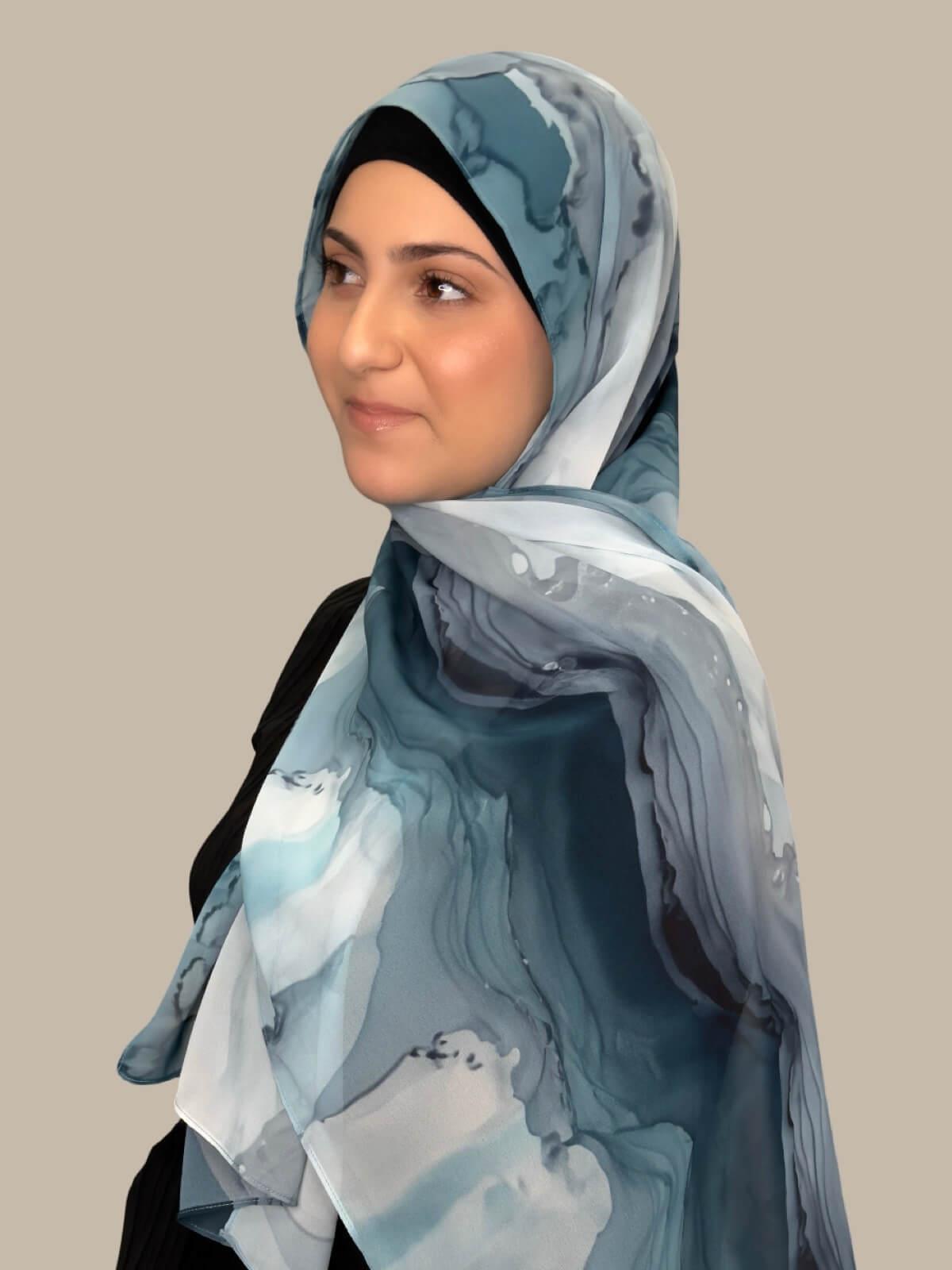 Stylish Printed Chiffon Hijab Scarf for Women - Tidal Teal Color - Perfect for Daily Wear, Prayer & Special Occasions